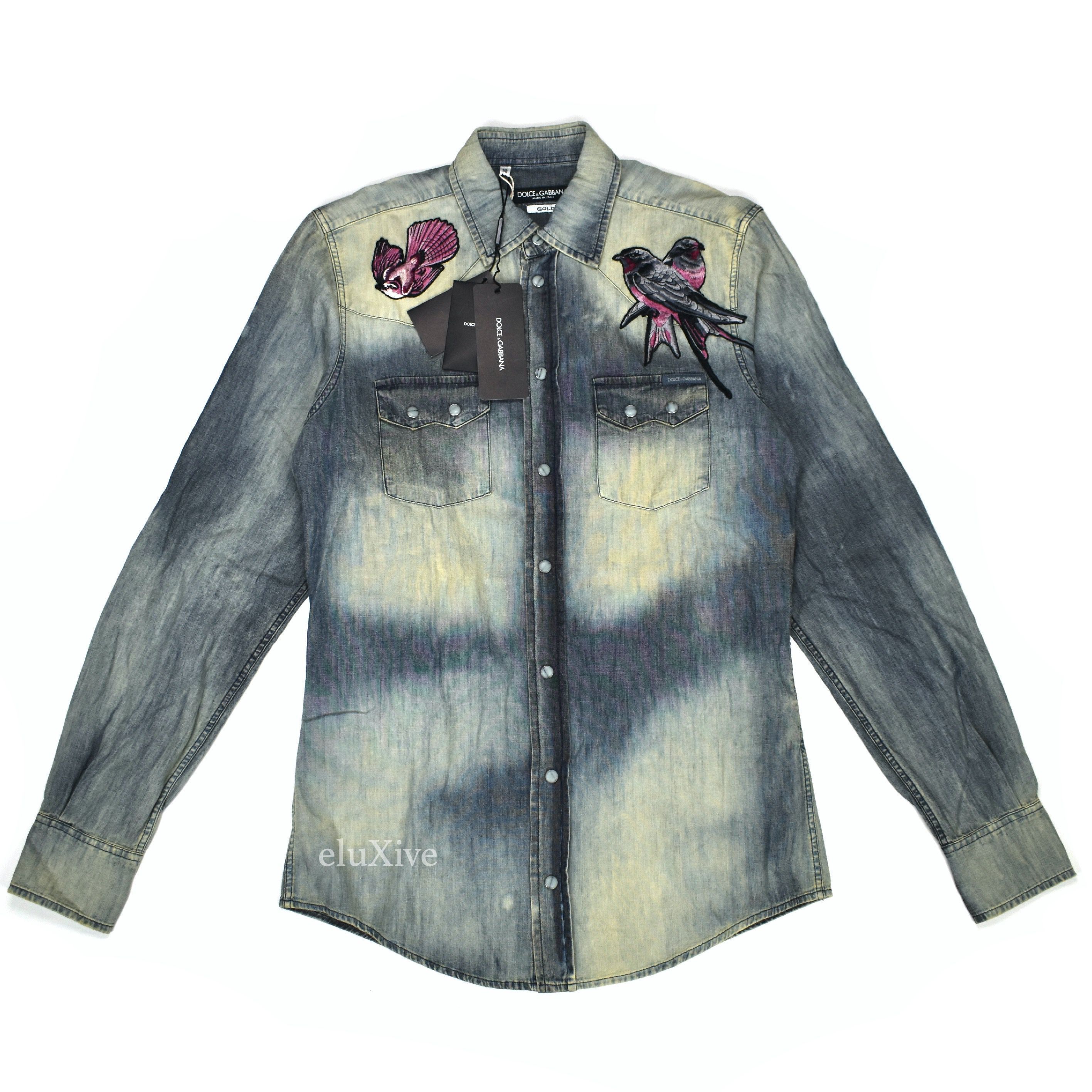 Dolce & Gabbana Dolce & Gabbana Bird Embroidered Bleached Denim Shirt NWT Size US S / EU 44-46 / 1 - 1 Preview