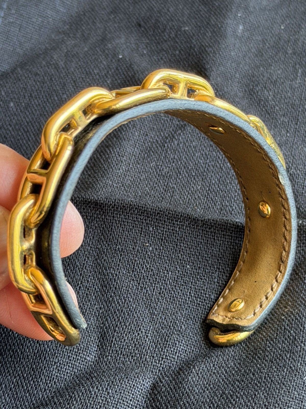 Hermes Hermes black leather and gold sailor link cuff Size ONE SIZE - 3 Thumbnail