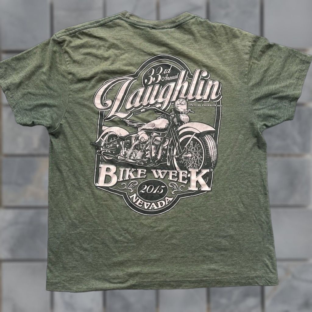 J.McLaughlin Laughlin T-Shirt Green Motorcycle Desert Bike Week Nevada USA 90s Mens L Boat? Size US L / EU 52-54 / 3 - 1 Thumbnail