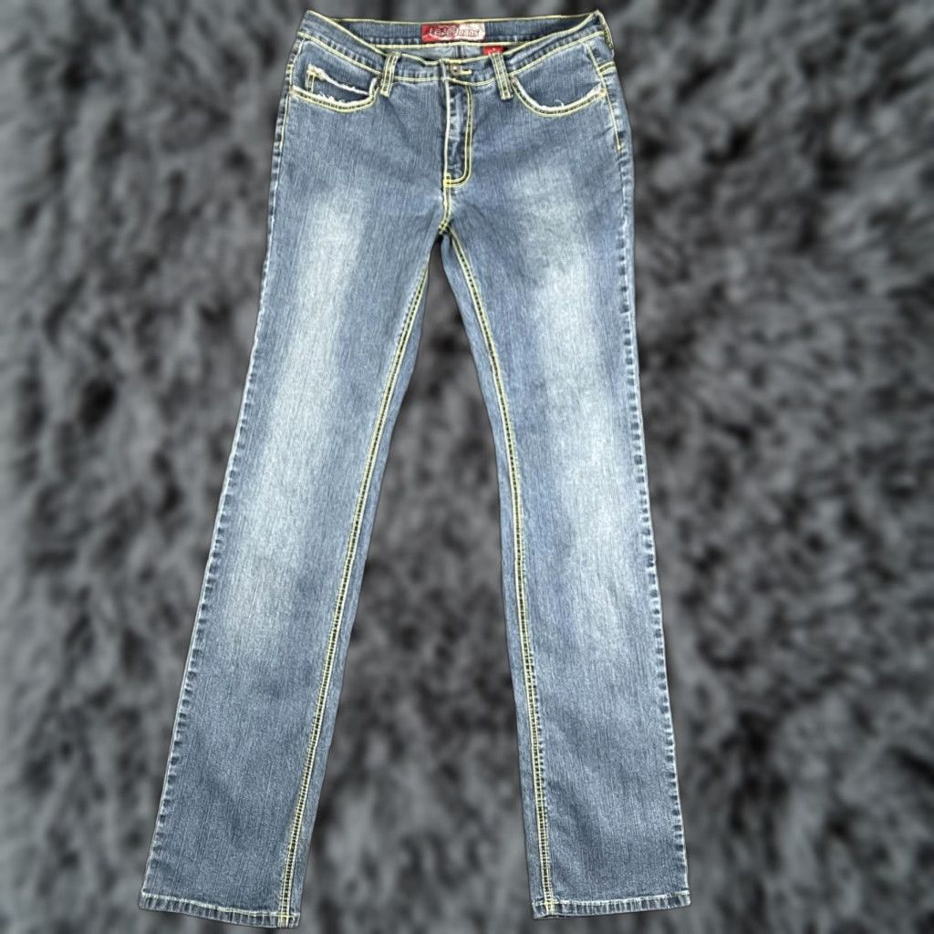 Vintage Lazer Jeans Jeans Womens 9 Blue Straight Low Rise Embroidered Pockets Stretch Size 30" / US 8 / IT 44 - 1 Thumbnail