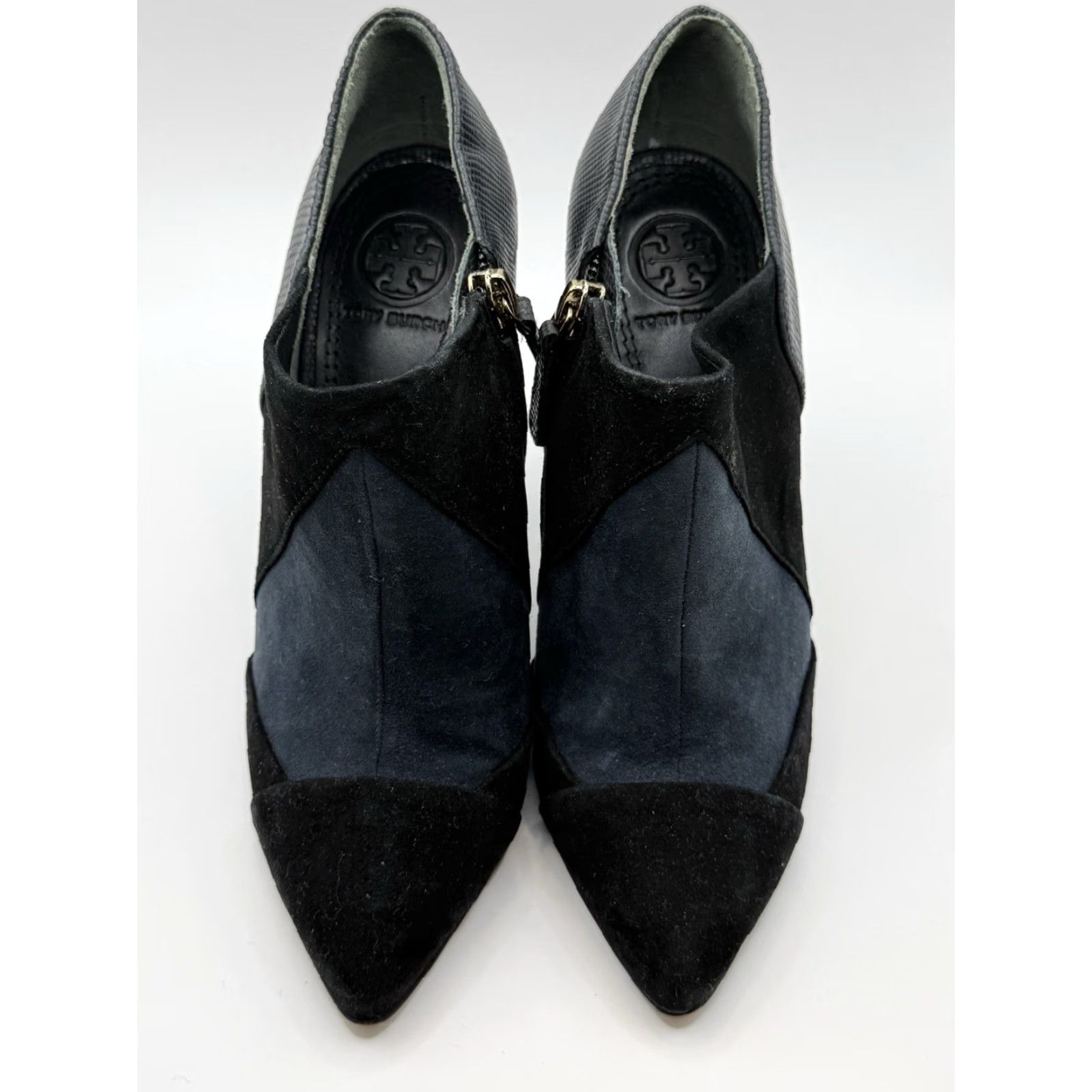 Tory Burch TORY BURCH Lorelei Suede & Leather Color Block Pointed Toe Pumps Bootie 5M Women Black Leather Lining Ultra High Kitten Heel Size US 5 / IT 35 - 5 Thumbnail