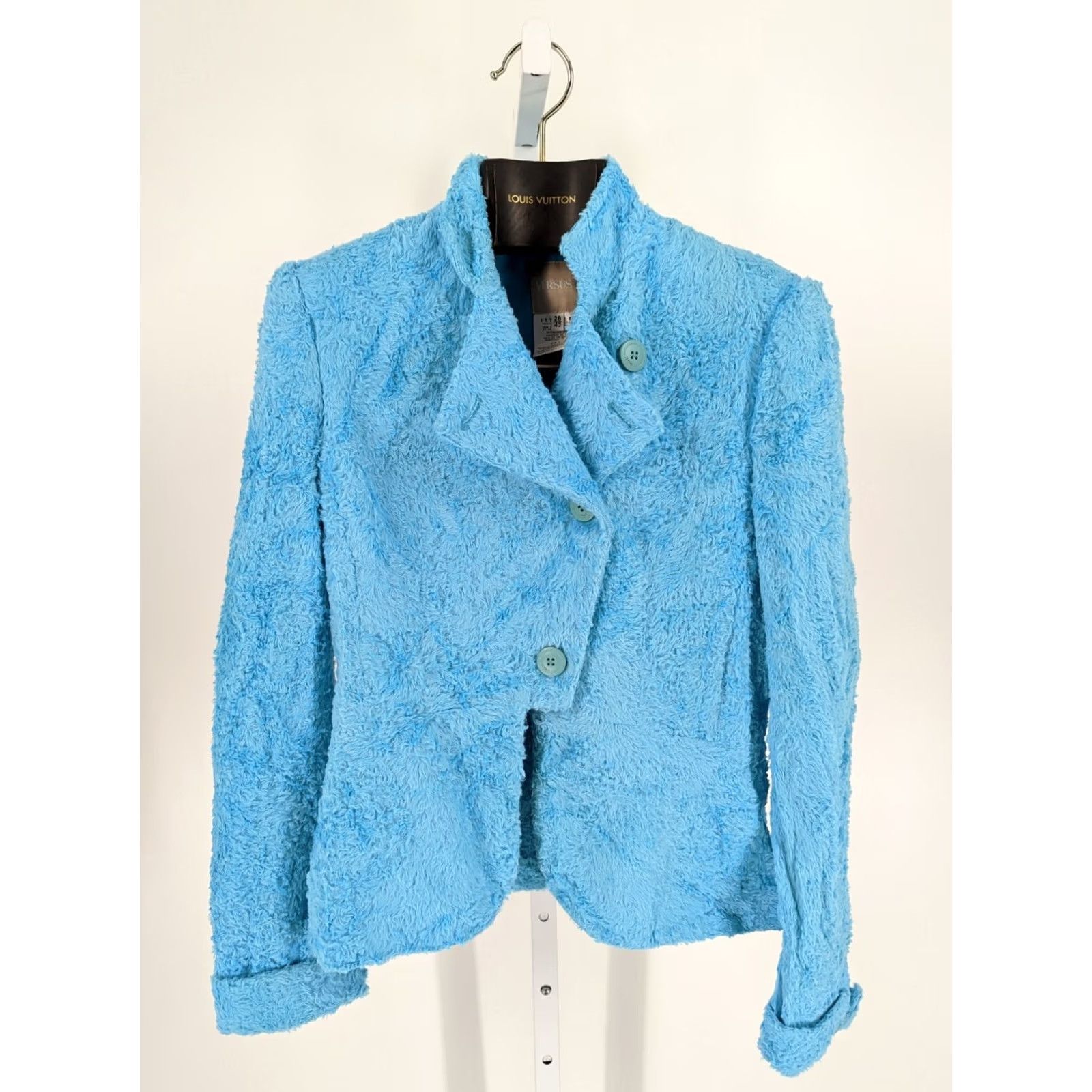Versace VINTAGE Versus Versace Jacket Women Fur Sky Blue 42 Italy Short Bold Rockstar 90s Size M / US 6-8 / IT 42-44 - 2 Thumbnail