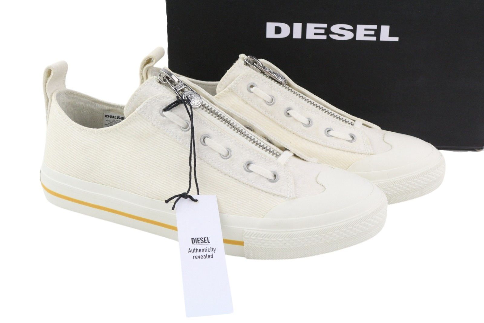 Diesel S-ASTICO L ZIP EU44.5 White Almond Toe Low Top 41109 Size US 11.5 / EU 44-45 - 1 Thumbnail