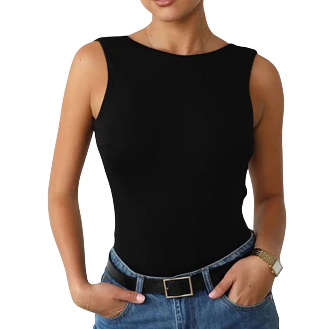 Other Commense Black Open Back Sleeveless Collarless Bodysuit Size L / US 10 / IT 46 - 3 Thumbnail