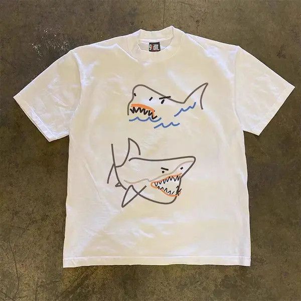 Vintage Kiuchi x Mina White Loose Shark Print Short Sleeve T-Shirt Size US L / EU 52-54 / 3 - 3 Thumbnail