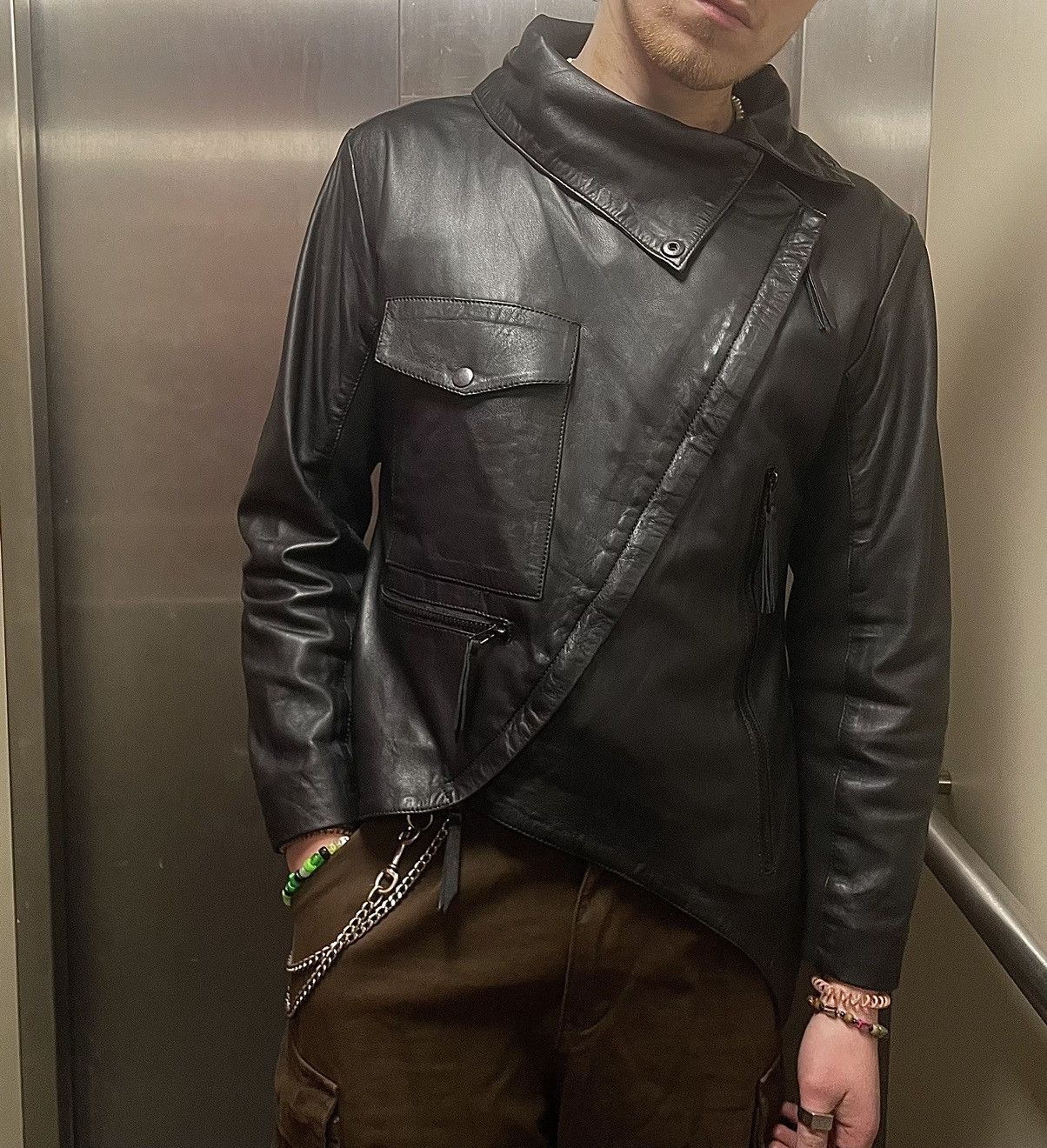 Vintage Avantgarde/Rick Owens Inspired asymmetrical Leatherjacket Size US M / EU 48-50 / 2 - 2 Thumbnail