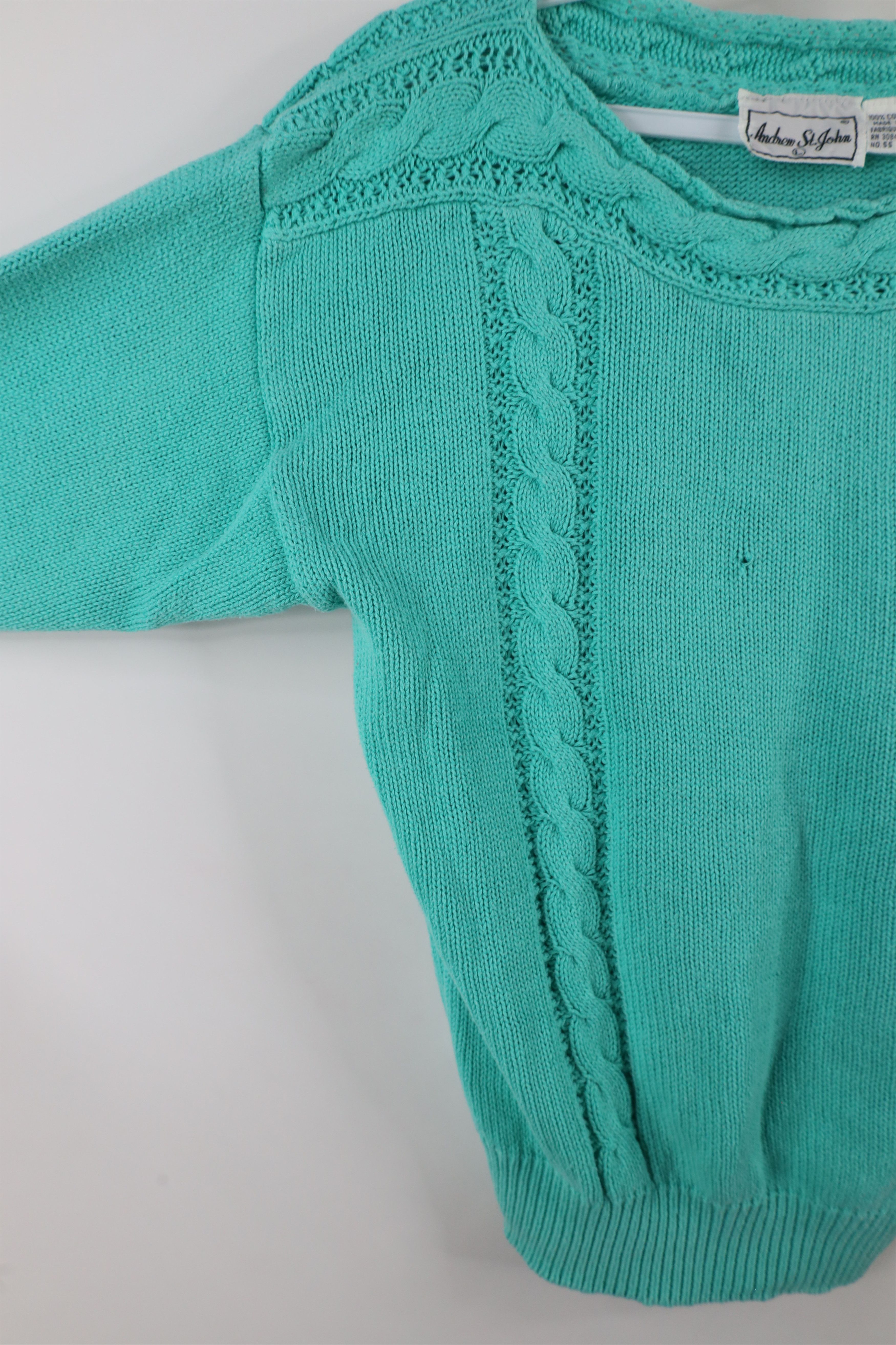 Vintage Vintage 90s Streetwear 3/4 Sleeve Cable Knit Sweater Teal Size L / US 10 / IT 46 - 5 Thumbnail