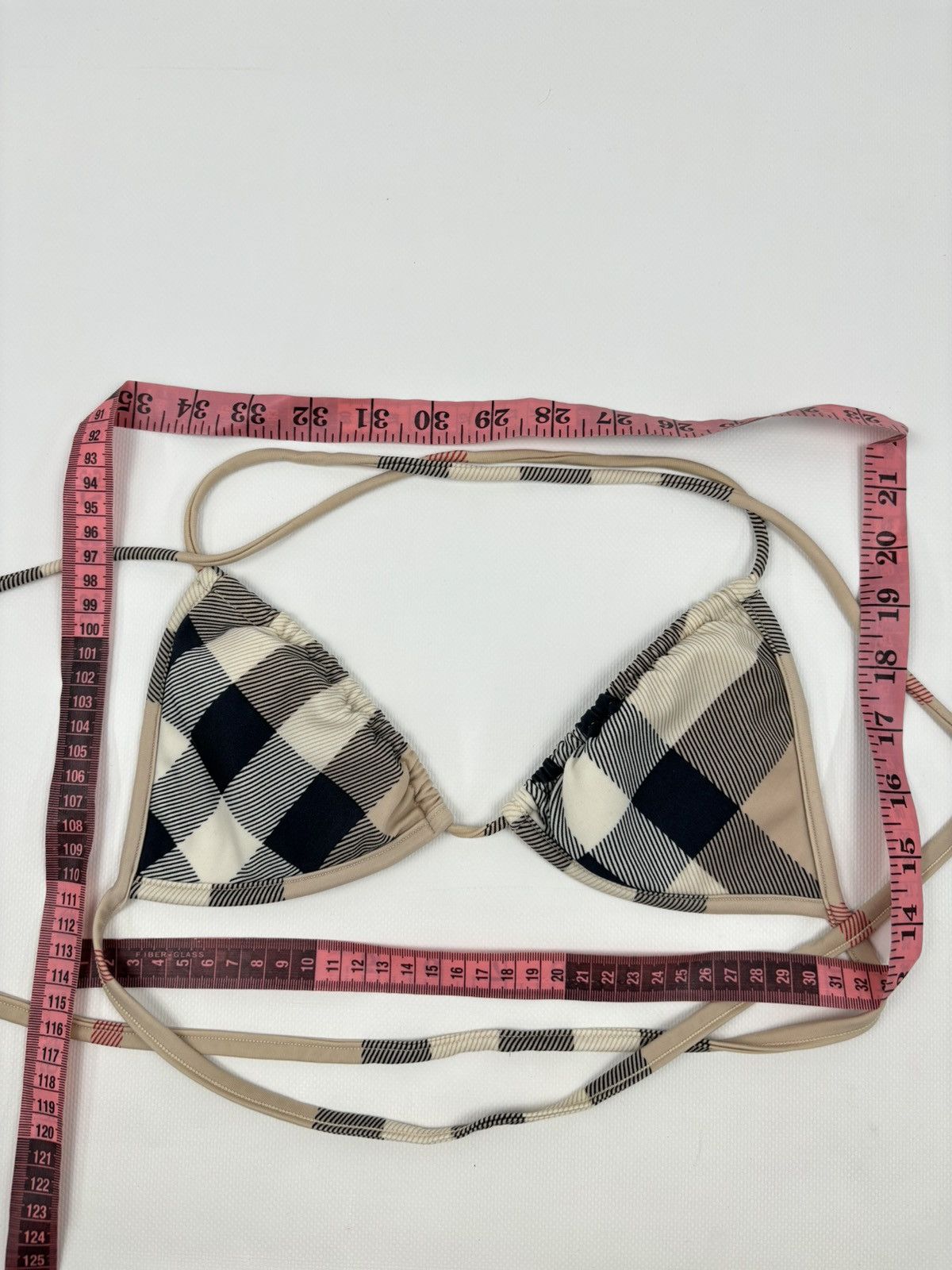 Burberry RARE Nova Check Swimsuit Stripe Trim Triangle Bikini Top Bra Size ONE SIZE - 20 Thumbnail