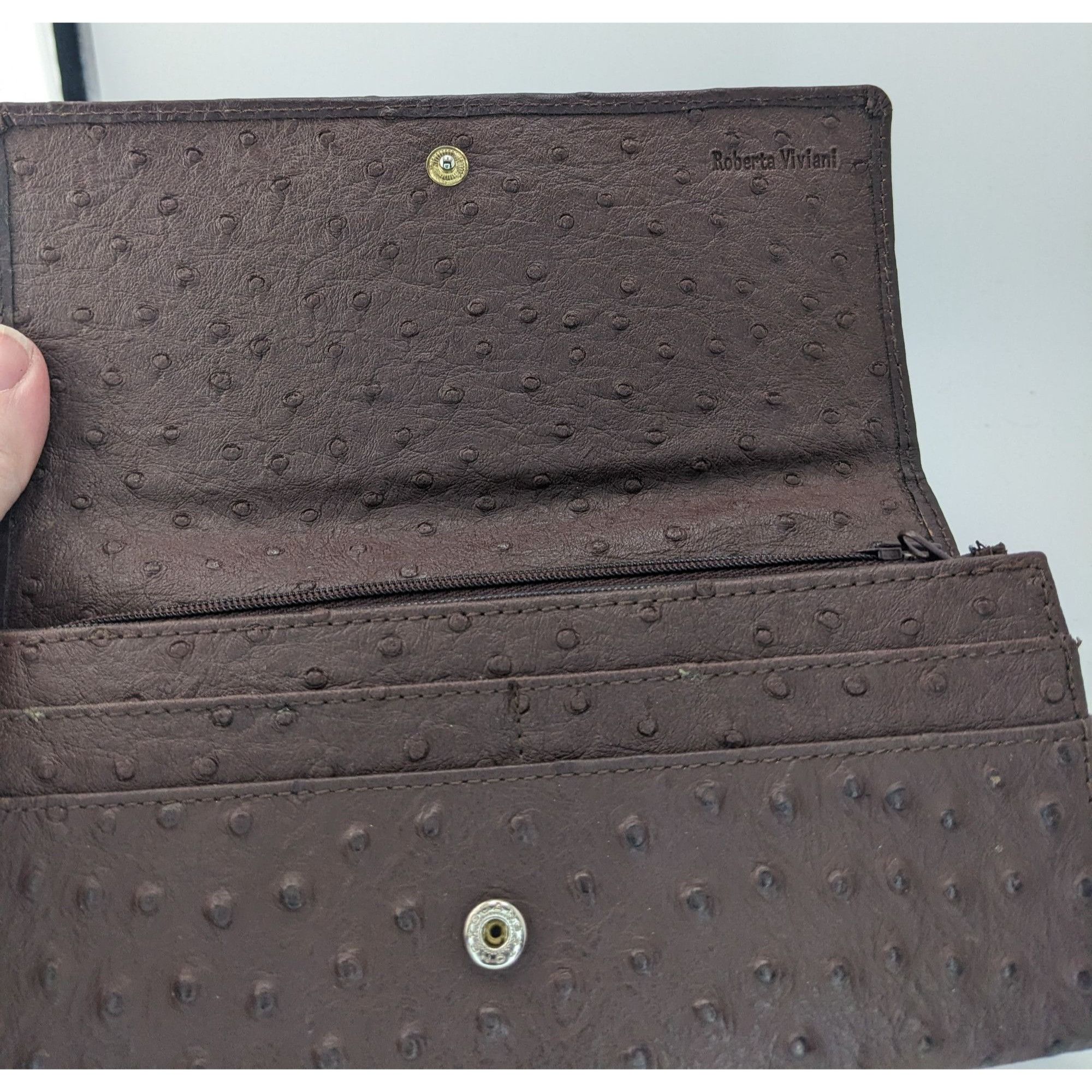 Other Roberta Viviani Ostrich Embossed Leather Wallet With Gold Ac Size ONE SIZE - 7 Thumbnail