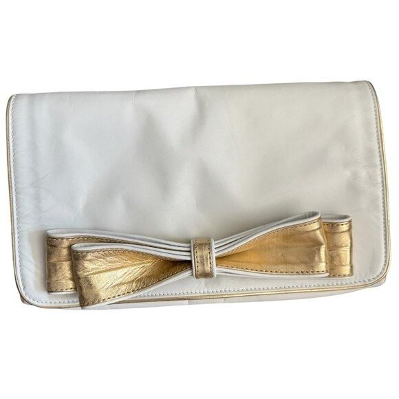 Steve Madden Steven by Steve Madden White Leather Clutch Handbag with Gol Size ONE SIZE - 1 Thumbnail