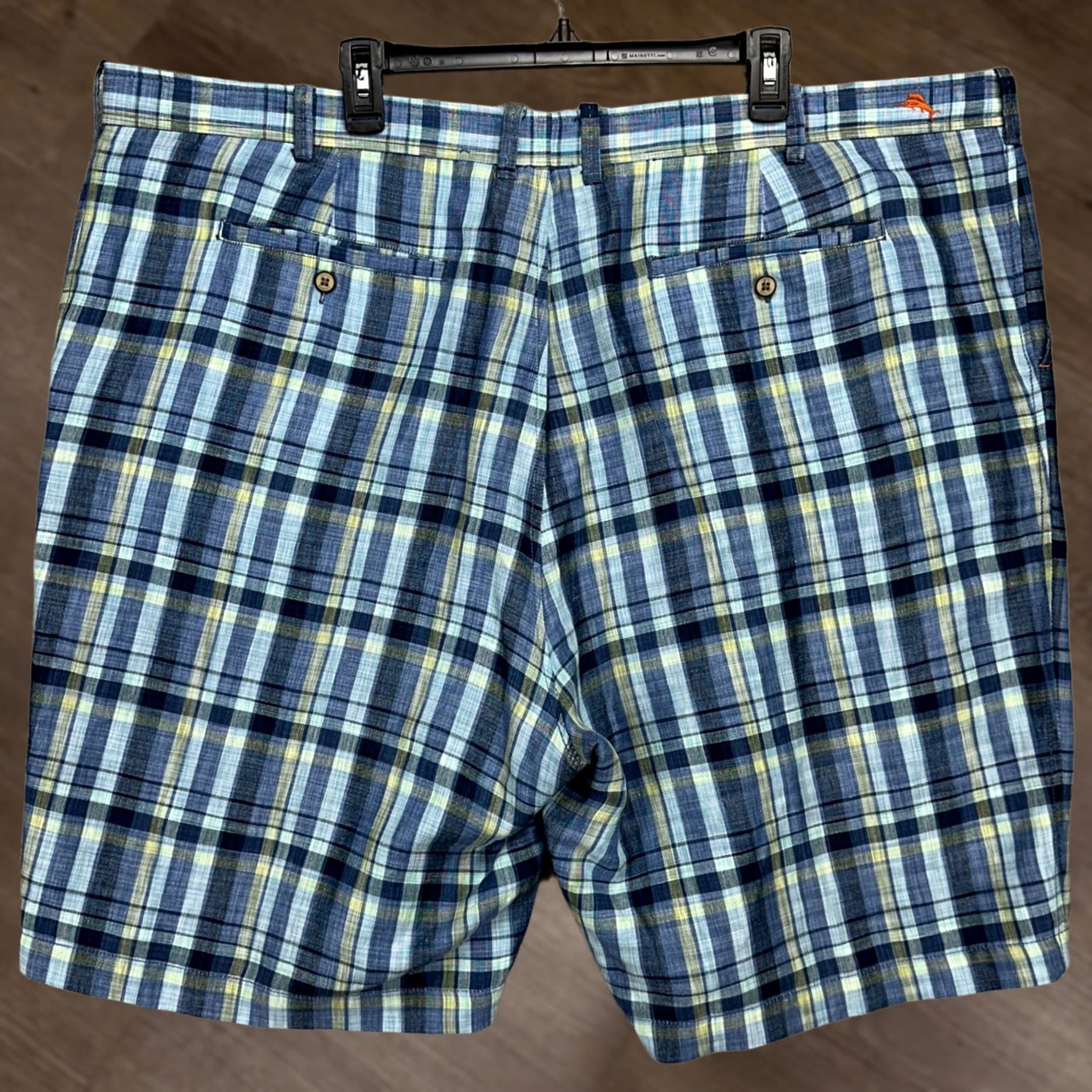 Tommy Bahama Tommy Bahama Linen Blend Shorts Mens 48L Long Plaid Blue Yellow Pockets Casual Outdoor Travel Size US 32 / EU 48 - 1 Thumbnail
