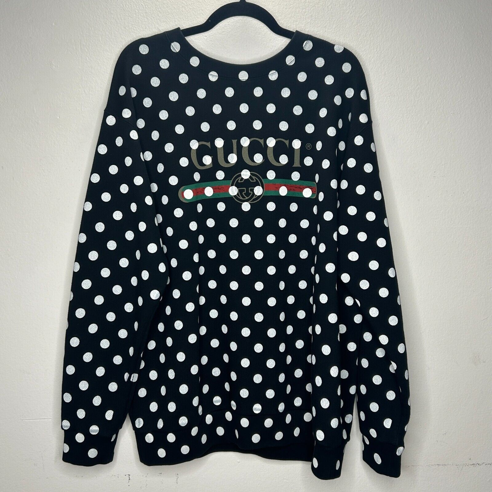 NWT Gucci Black White Polka Dot Logo Long Sleeve Sweatshirt