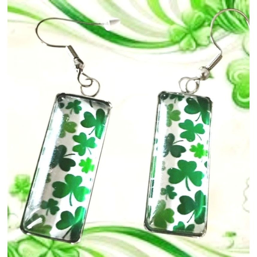 Handmade St Patrick's Day Shamrock Earrings Rectangle Party Parade Fe Size ONE SIZE - 1 Thumbnail