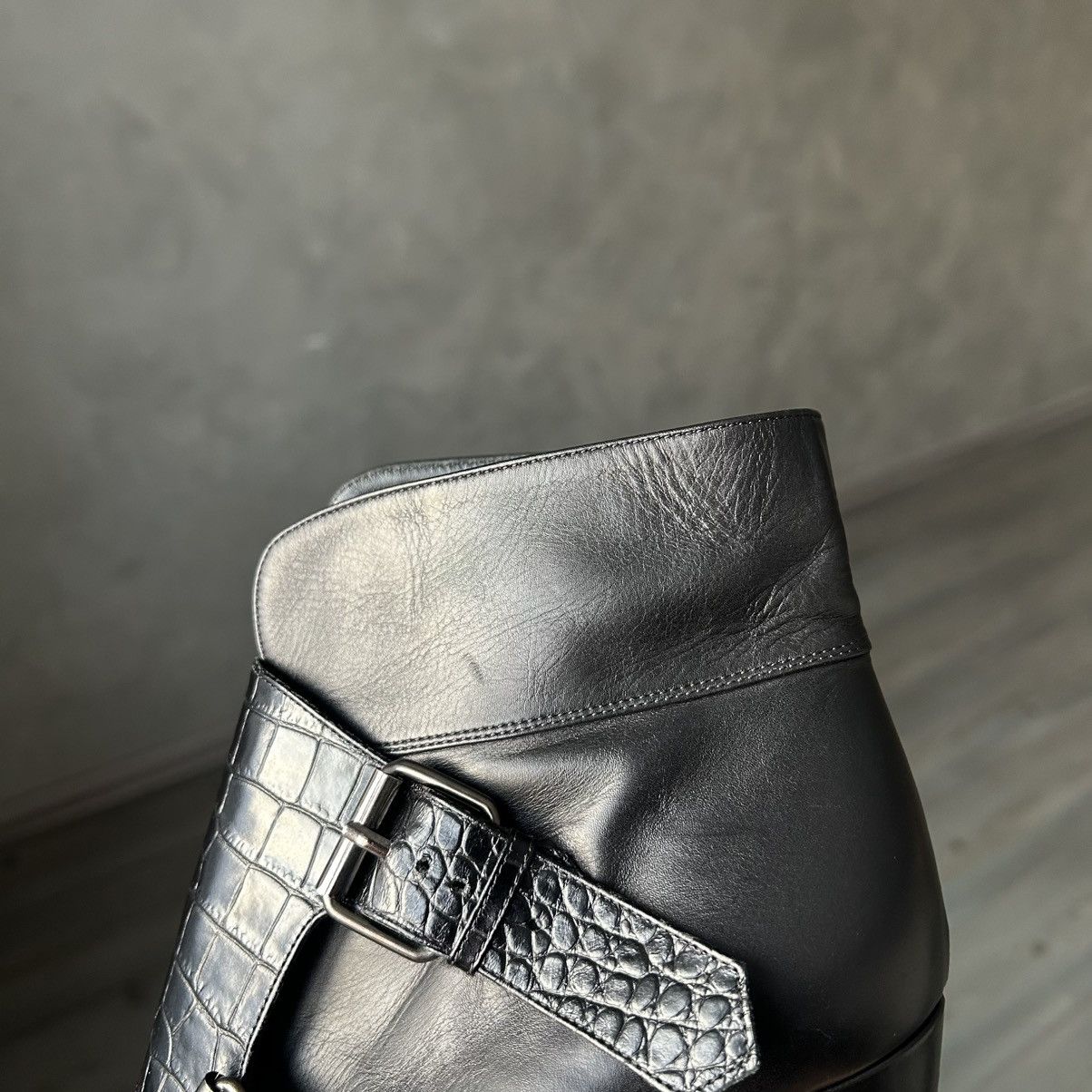 Sacai Sacai Black Buckle Leather Wedge Boots Size US 11 / IT 41 - 17 Thumbnail