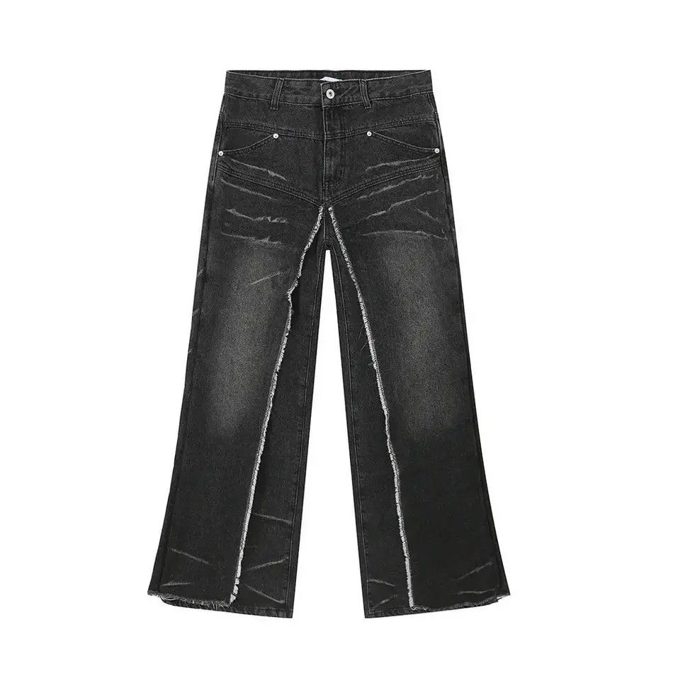 Japanese Brand Retro loose patchwork fringed jeans Size US 32 / EU 48 - 3 Thumbnail