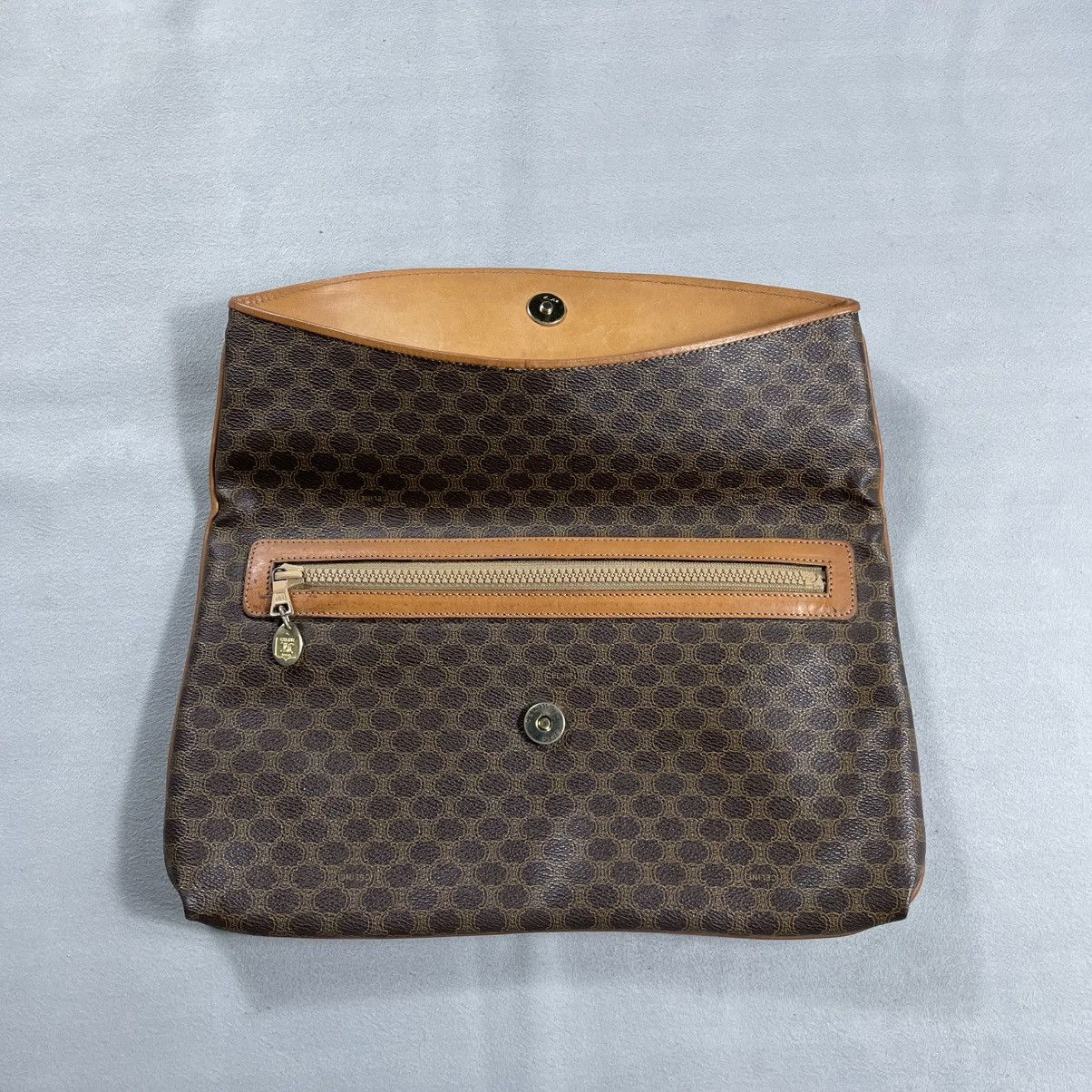 Celine Céline CELINE Macadam Canvas Clutch Bag PVC Leather Brown Size ONE SIZE - 9 Thumbnail