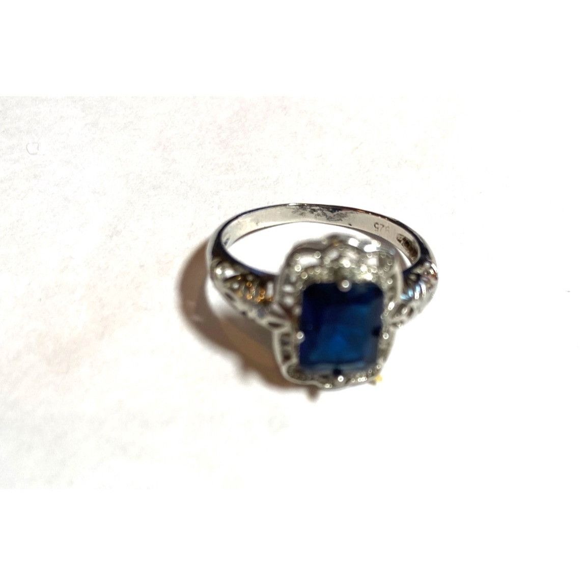 Other Silver tone Ring W/Rectangular Tested Sapphire Stone & Cryst Size ONE SIZE - 6 Thumbnail