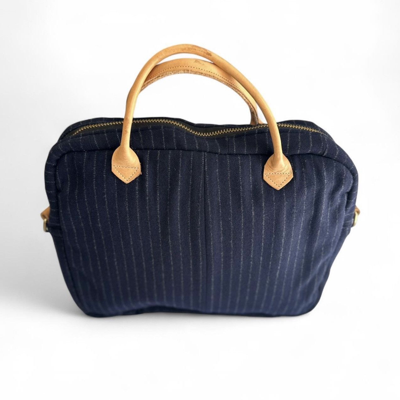 Other Artisanal Handmade Wool Navy Pinstriped Laptop Briefcase- OS Size ONE SIZE - 5 Thumbnail