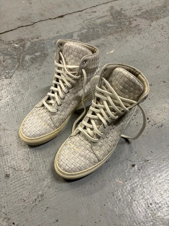 The Last Conspiracy The Last Conspiracy Cream Leather Woven High-Top Sneakers Size US 7 / EU 40 - 3 Thumbnail