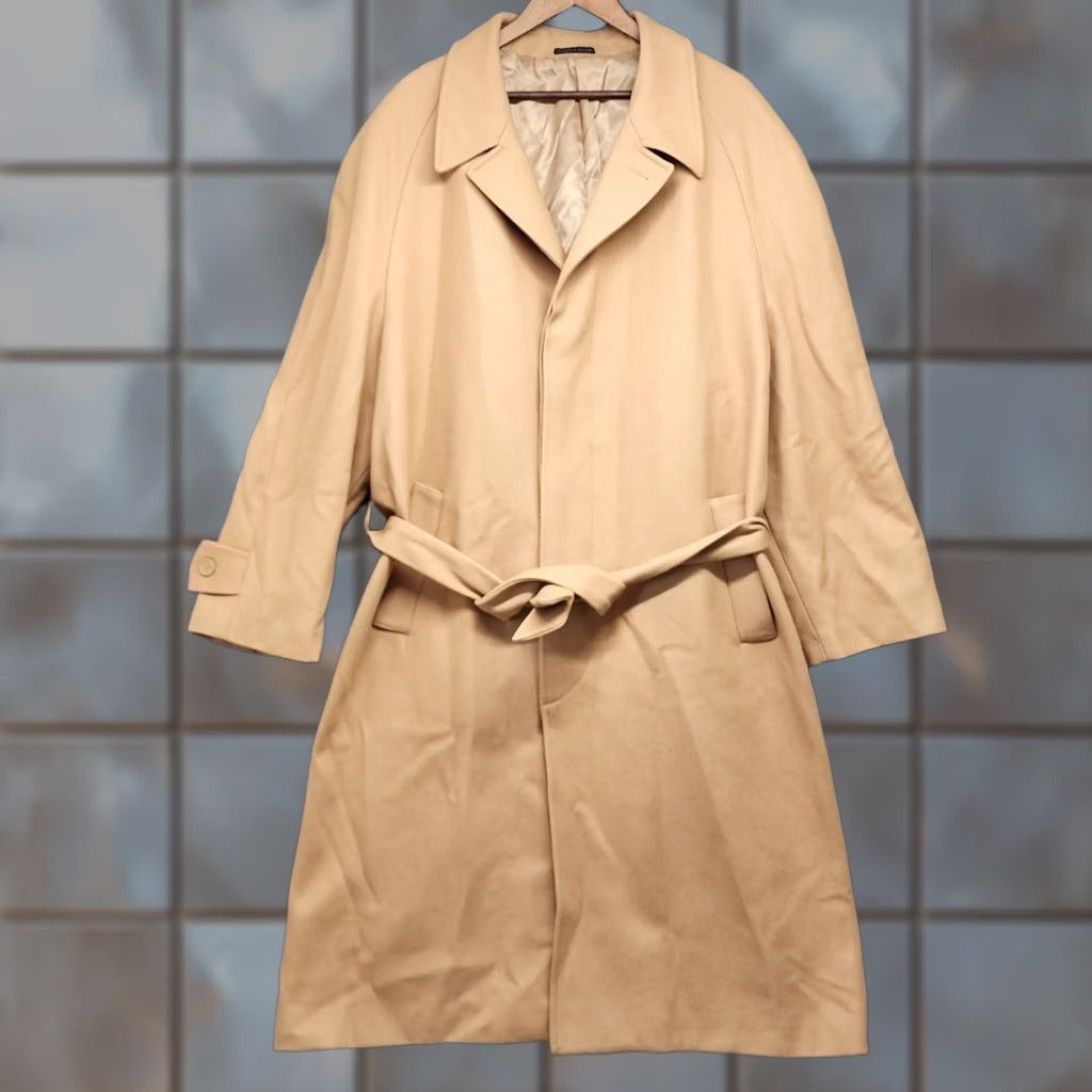 Vintage Vittorio St Angelo Cooper & Nelson Trench Coat Mens 50R Wool Blend Tan Camel Long Coat Button Front Tie Belt Wool Blend Tan Camel Mens} Size US M / EU 48-50 / 2 - 1 Thumbnail