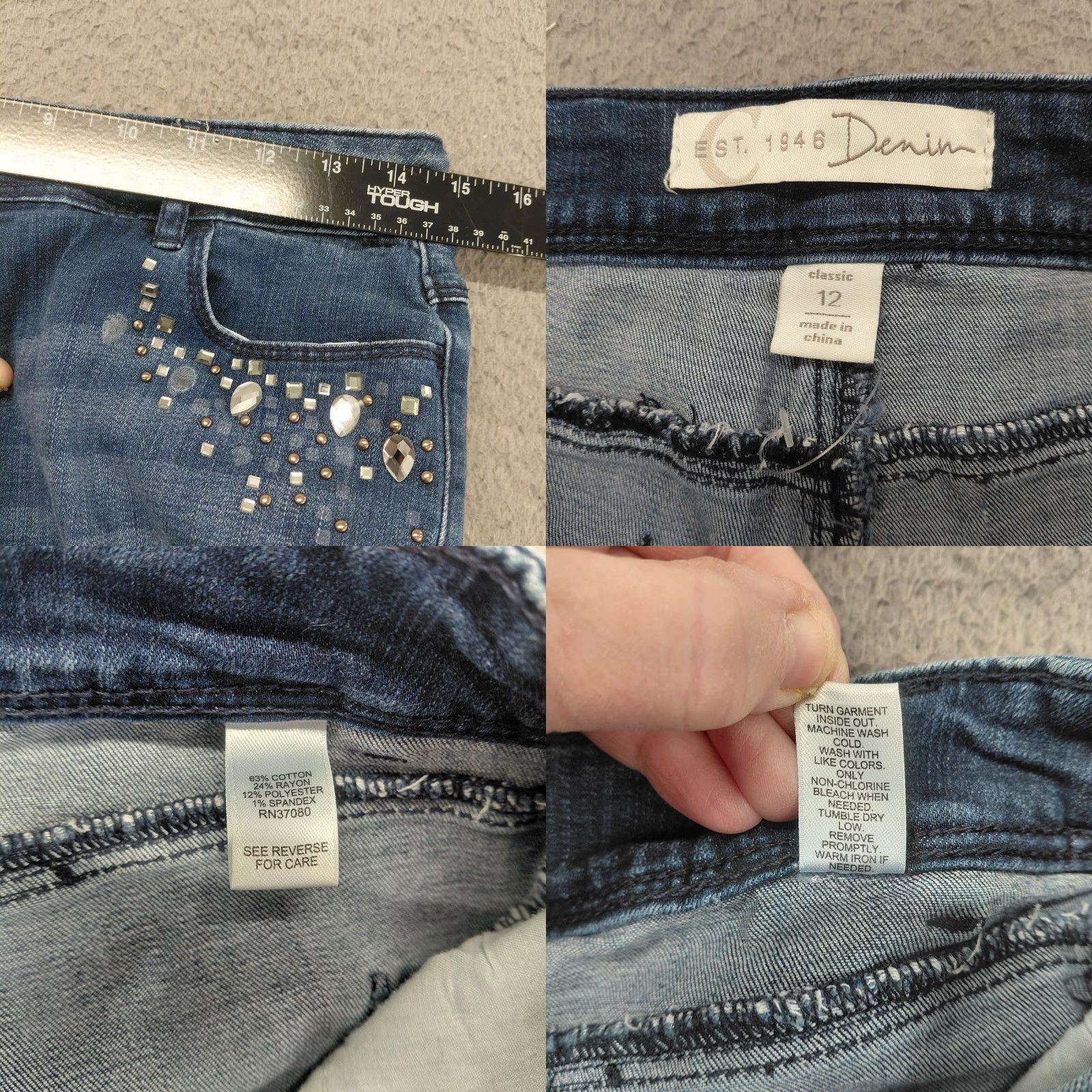 Vintage CATO CLASSIC Jeans Women’s Size 12 Blue Denim Distressed Sequin Whiskered READ Womens Jeans Regular 12 Blue Denim Size 34" / US 12 / IT 48 - 8 Thumbnail