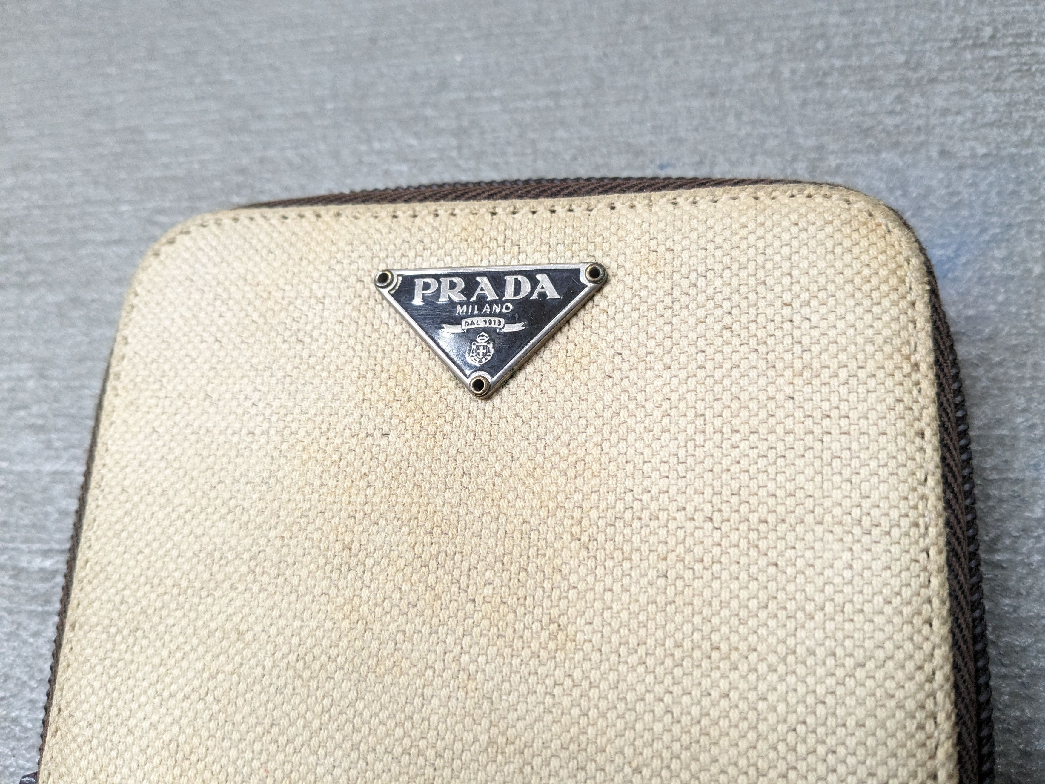 Prada Prada Wallet Hemp Beige Woven Brown Leather Bifold Italy Y2K Size ONE SIZE - 2 Thumbnail