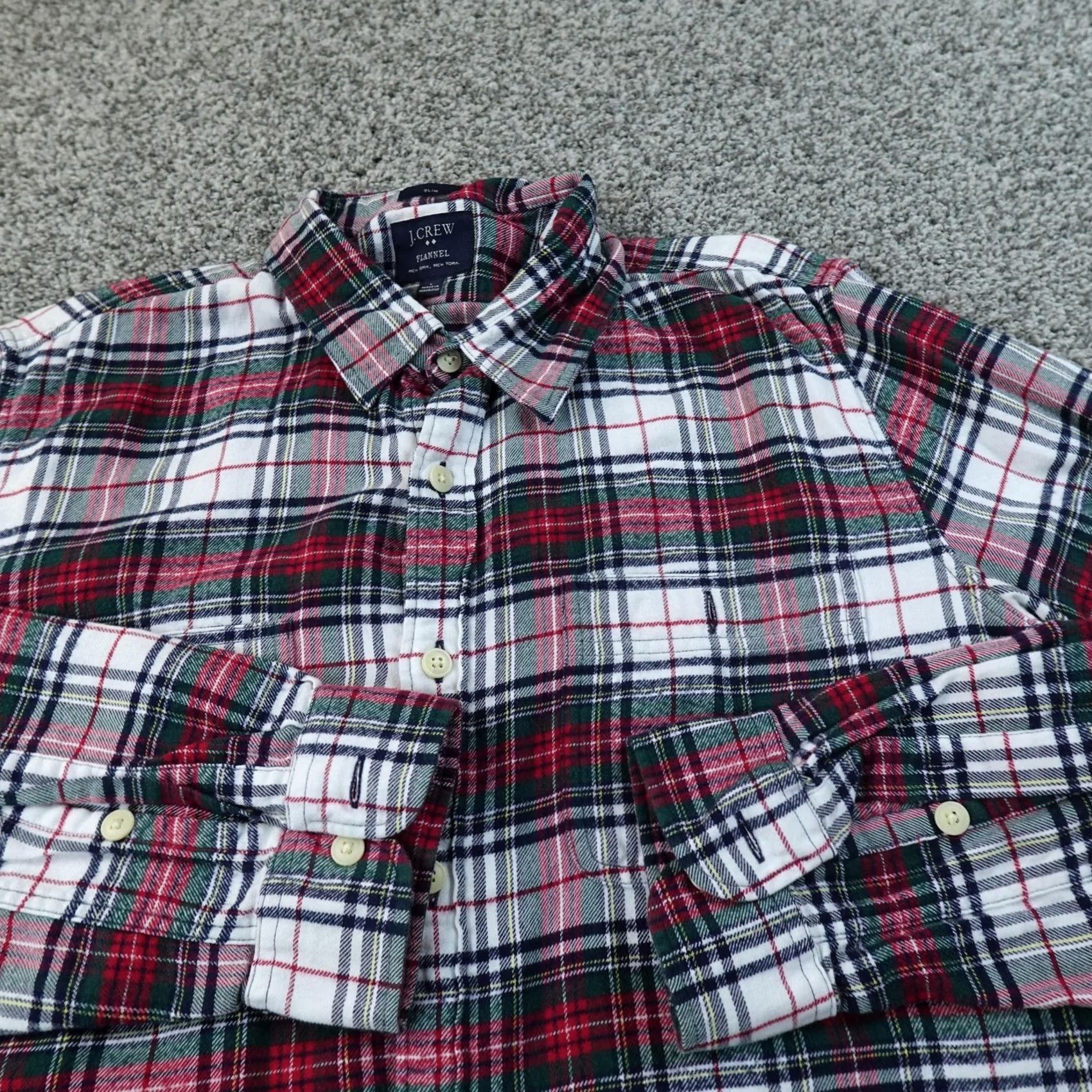 J.Crew J.CREW Shirt Mens L Red Green Plaid Flannel Button Up Long Sleeve Slim Fit Work Size US L / EU 52-54 / 3 - 3 Thumbnail