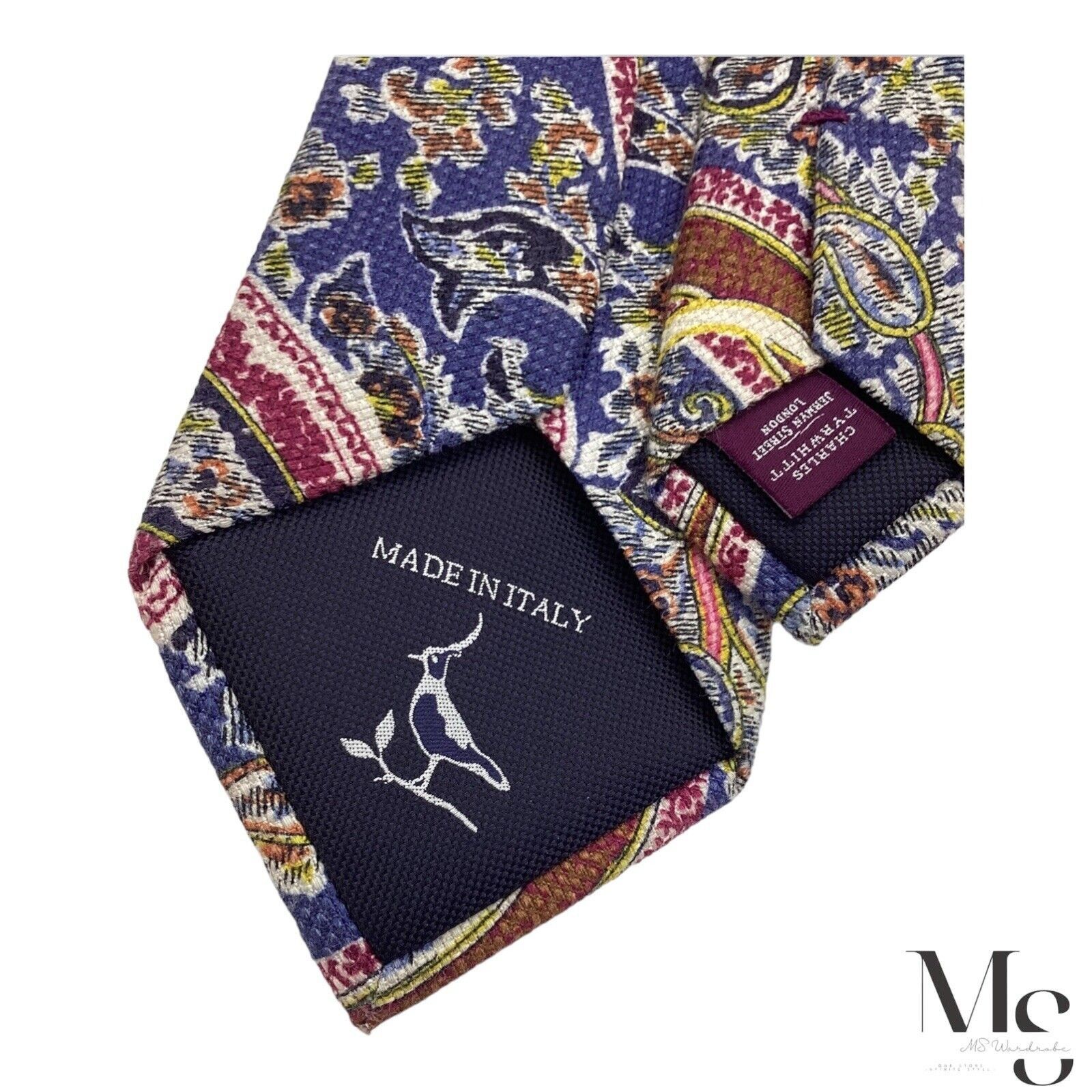 Charles Tyrwhitt CHARLES TYRWHITT XL Blue Paisley Silk Tie Made In Italy W: 3 Size ONE SIZE - 4 Thumbnail