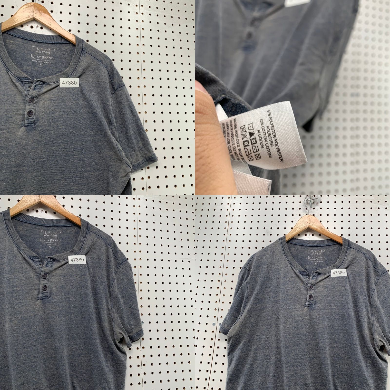 Lucky Brand Lucky Brand Henley Burnout T Shirt Mens XL Blue Venice Retro Think Vintage - Size US XL / EU 56 / 4 - 8 Thumbnail