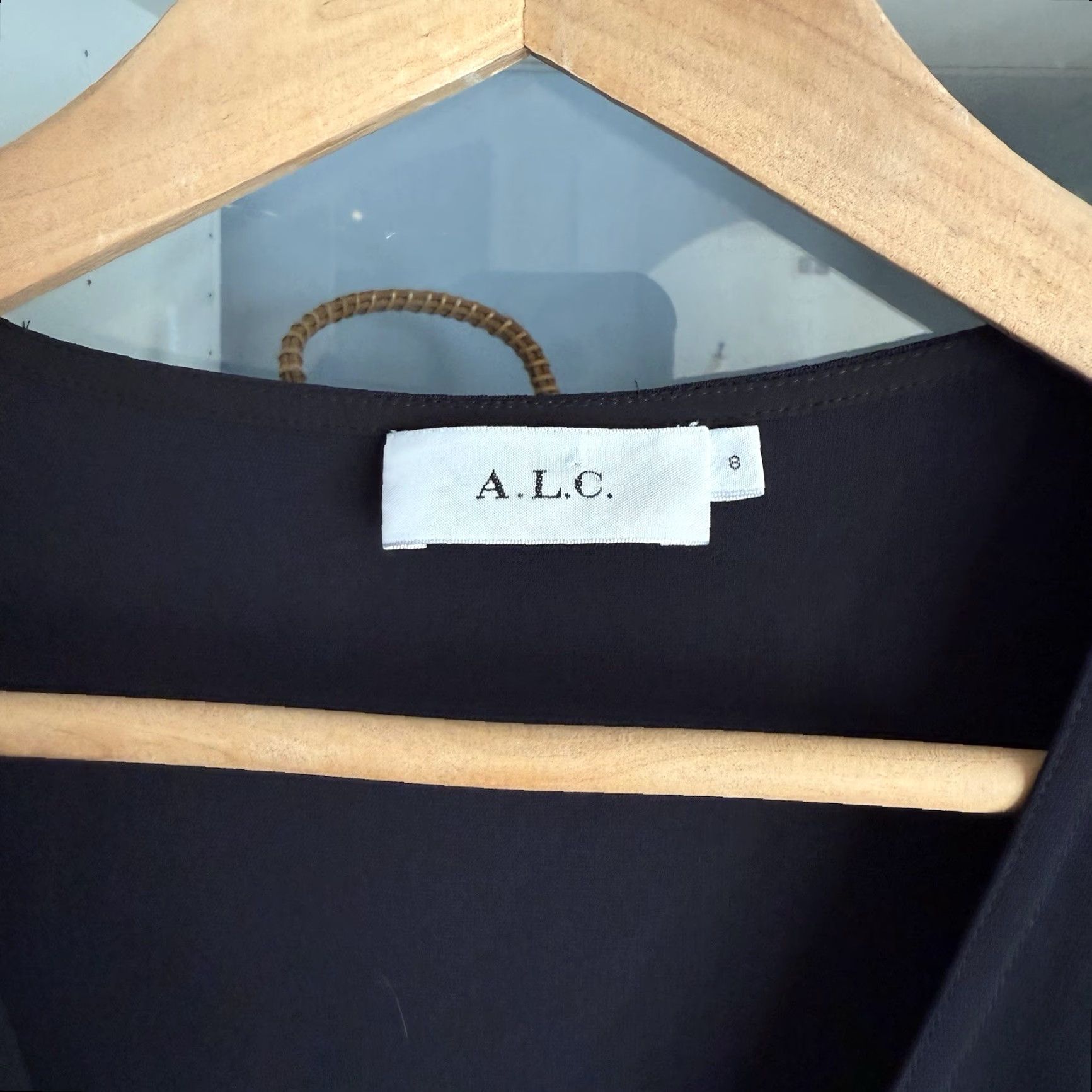 Vintage A.L.C. Wilder Jumpsuit Black Wrap Front Tie Waist Wide Leg Size 8 Ruffle Sleeves Party Cocktail Womens Size 30" / US 8 / IT 44 - 6 Thumbnail