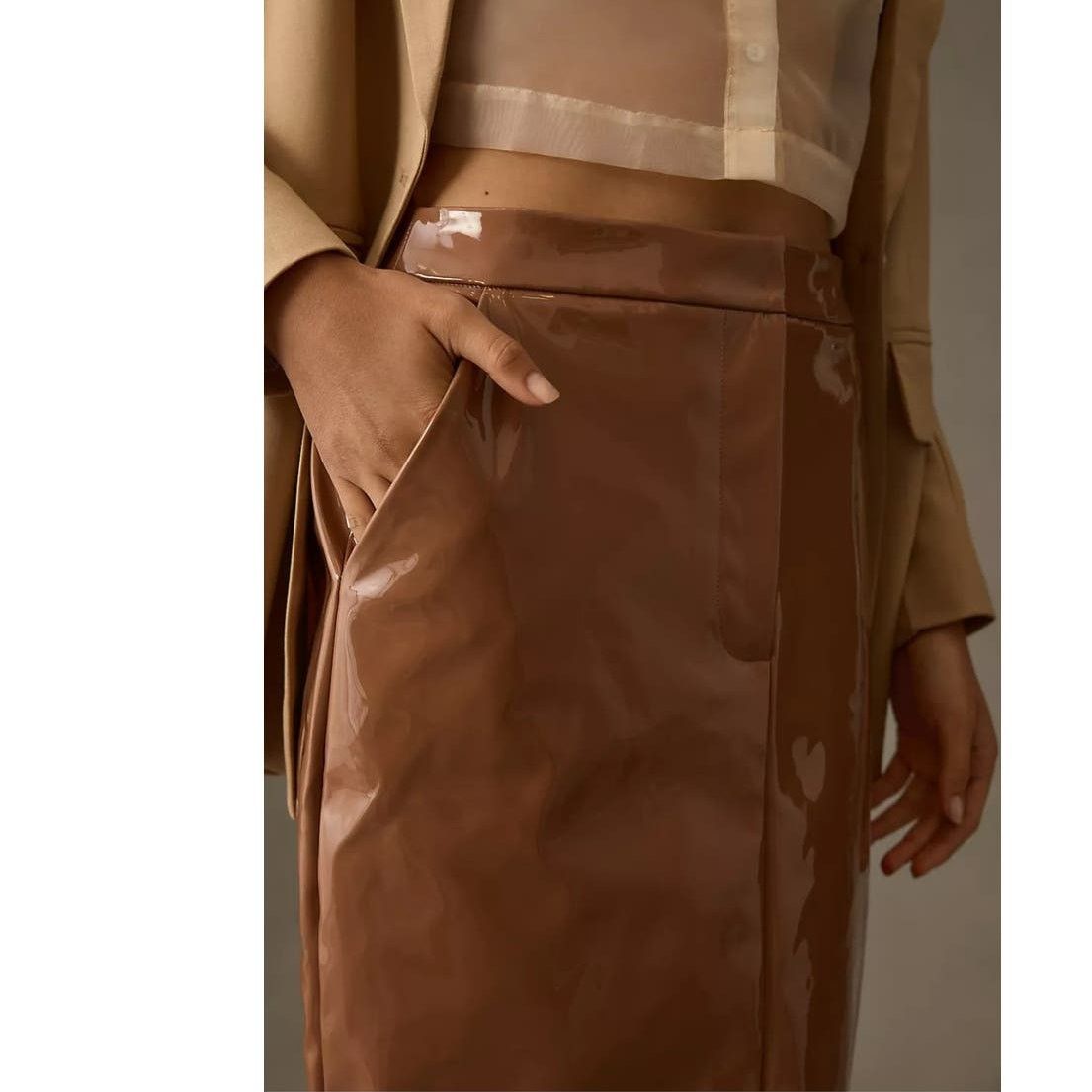 Anthropologie NWT Anthropologie Sunday in Brooklyn Faux Leather Skirt $130 Size 30" / US 8 / IT 44 - 3 Thumbnail