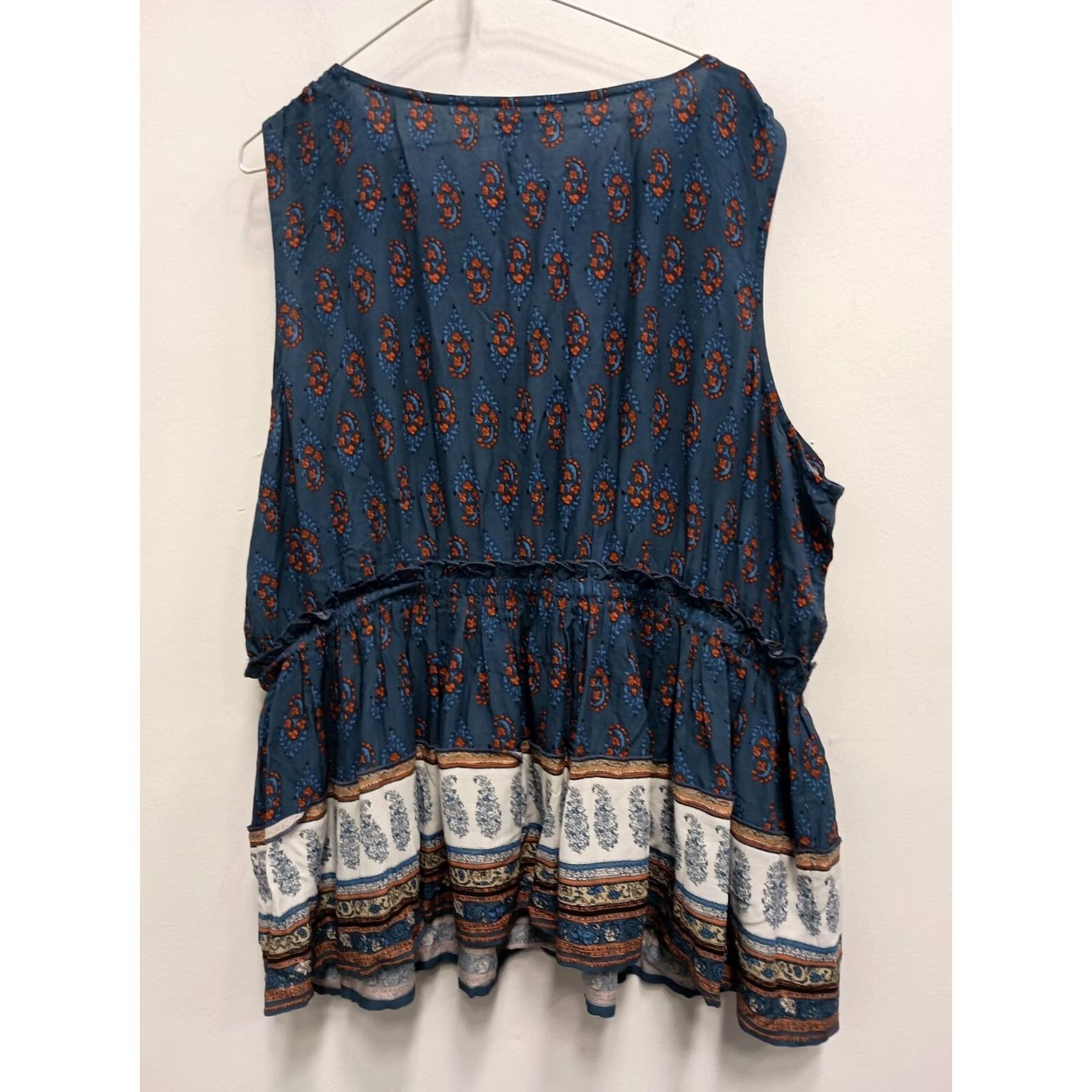 Vintage Maurices Peasant Top Size 3X Blue Floral BOHO Lace Up Sleeveless Beach Womens Size XXL / US 16-18 / IT 52-54 - 6 Thumbnail