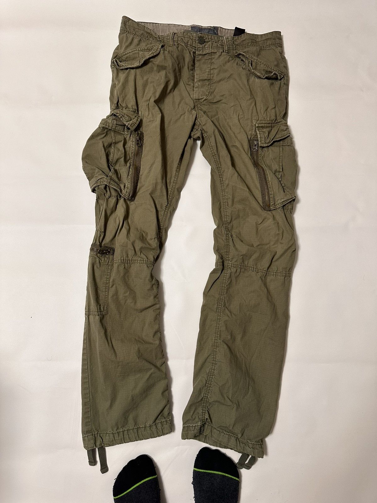 Pre-owned Avant Garde Punk Cargo Pants Multi Pocket Bondage Pants In Green