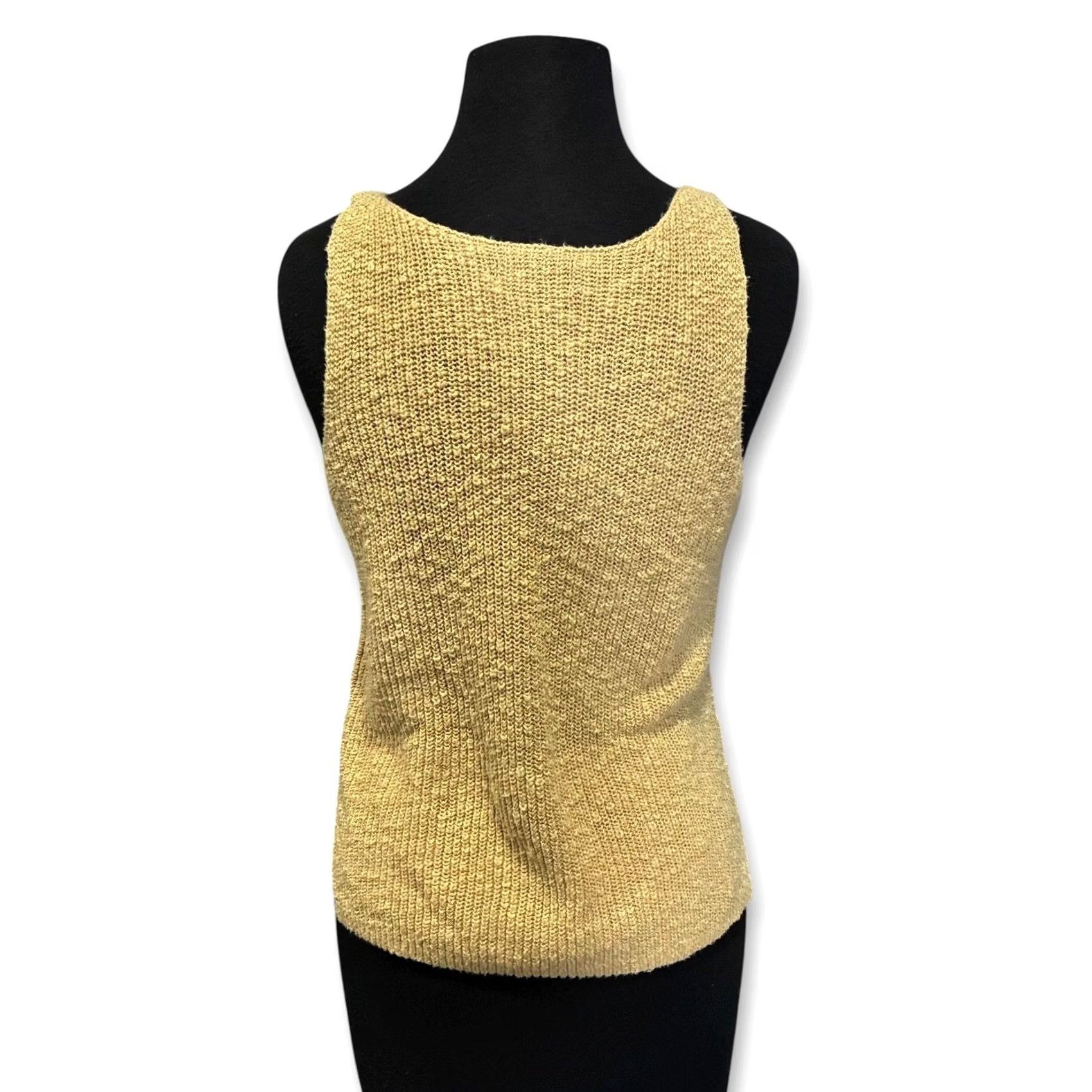 Gap GAP Tank Top Womens Medium Linen Blend Knit Sleeveless Scoop Neck Tan Yellow Breatherable Basic Casual Vacation Vintage? (No—skip) Size M / US 6-8 / IT 42-44 - 2 Thumbnail