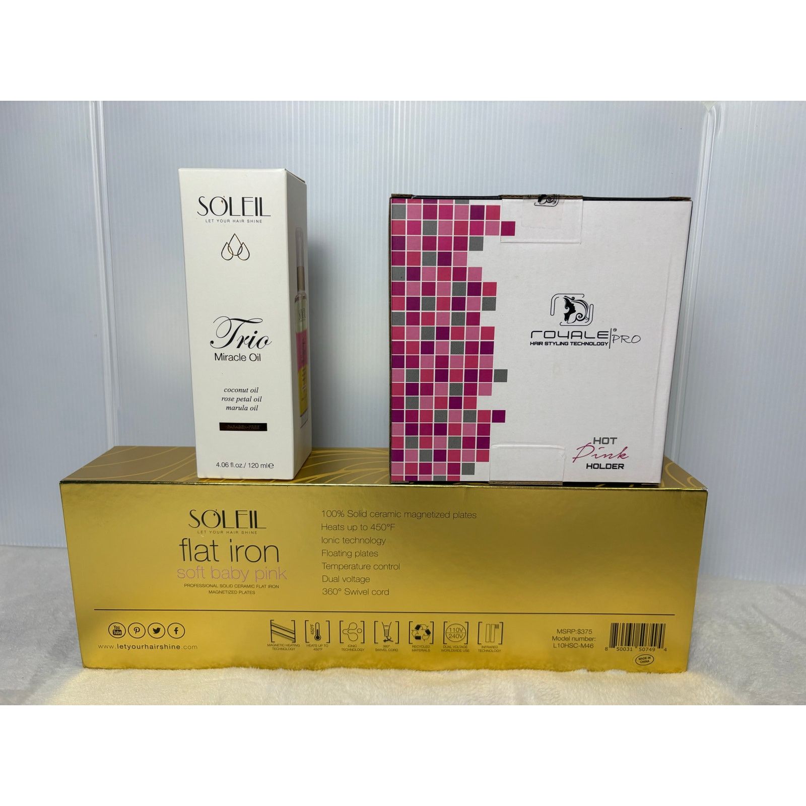 Jewelry Soleil Baby Pink Ceramic Flat Iron, Trio Oil & Holder Bundle Size ONE SIZE - 4 Thumbnail