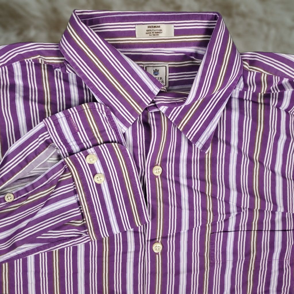 Peter Millar Peter Millar Shirt Adult Medium Purple Striped Long Sleeve Button-Up Damaged Mens Size US M / EU 48-50 / 2 - 1 Thumbnail