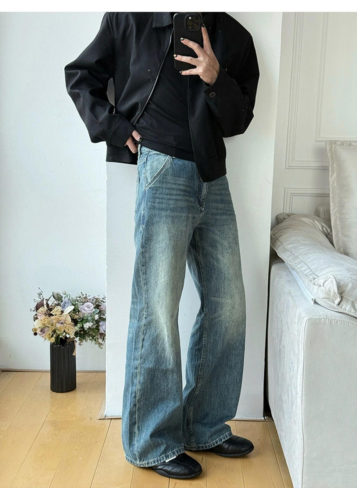 Vintage Blue Wide Leg Denim Jeans, Straight Fit Men's Jeans Size US 30 / EU 46 - 2 Thumbnail