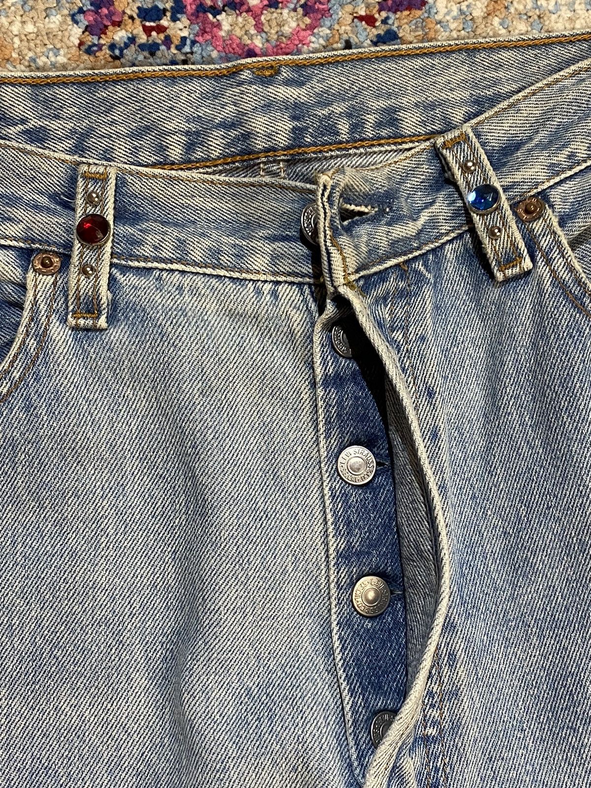 Levi's × Vintage WASHED BLUE 501 LEVIS RINDEM CUSTOM STUDS RHINESTONE Size US 33 - 8 Thumbnail