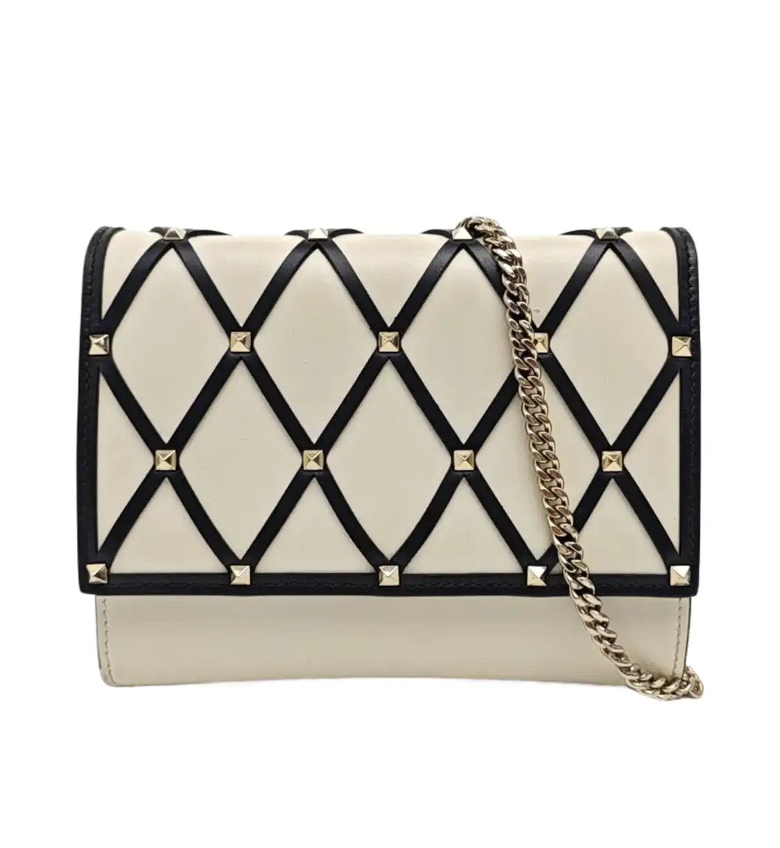 Valentino VALENTINO Beehive white cowhide leather stud quilted shoulder bag detachable str Size ONE SIZE - 1 Thumbnail