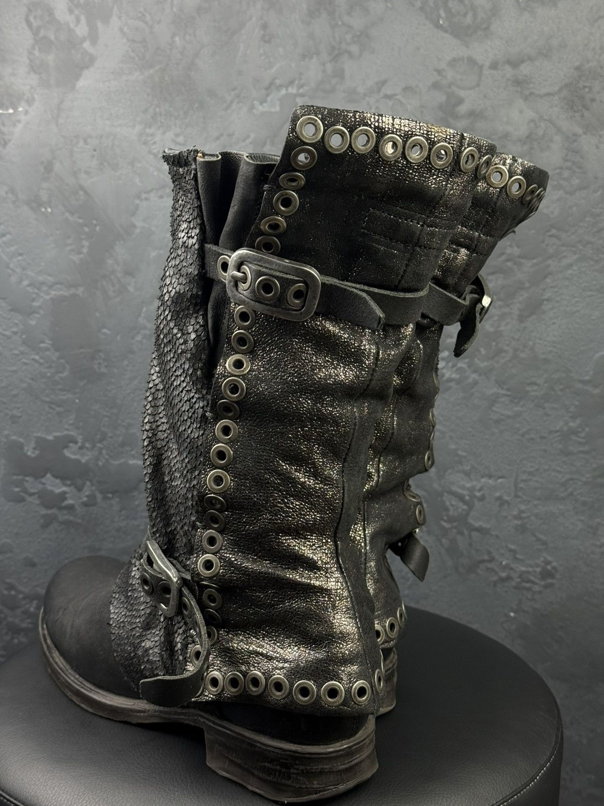 A.S.98 S.98 Saint EC Buckle Leather Boots Distressed Biker Combat Size US 10 / IT 40 - 10 Thumbnail