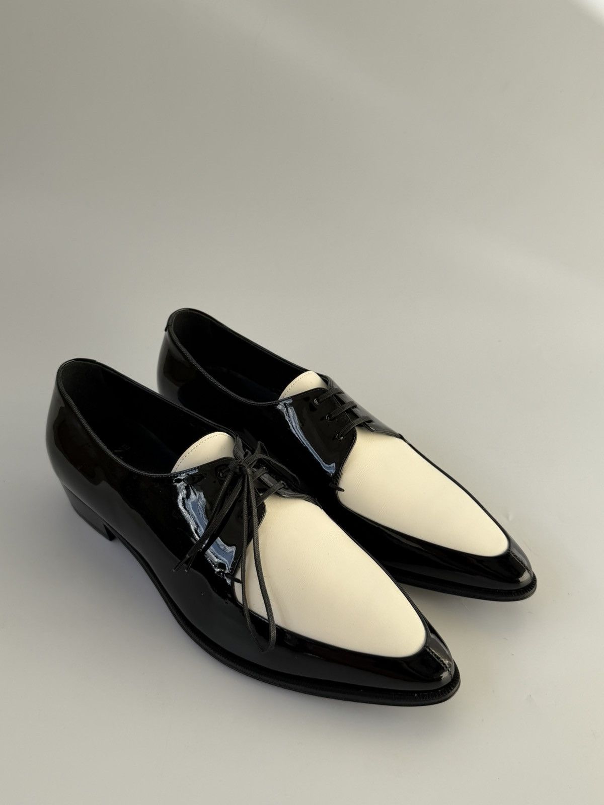 Celine Hedi Slimane Jacno Black White Patent Leather Oxfords