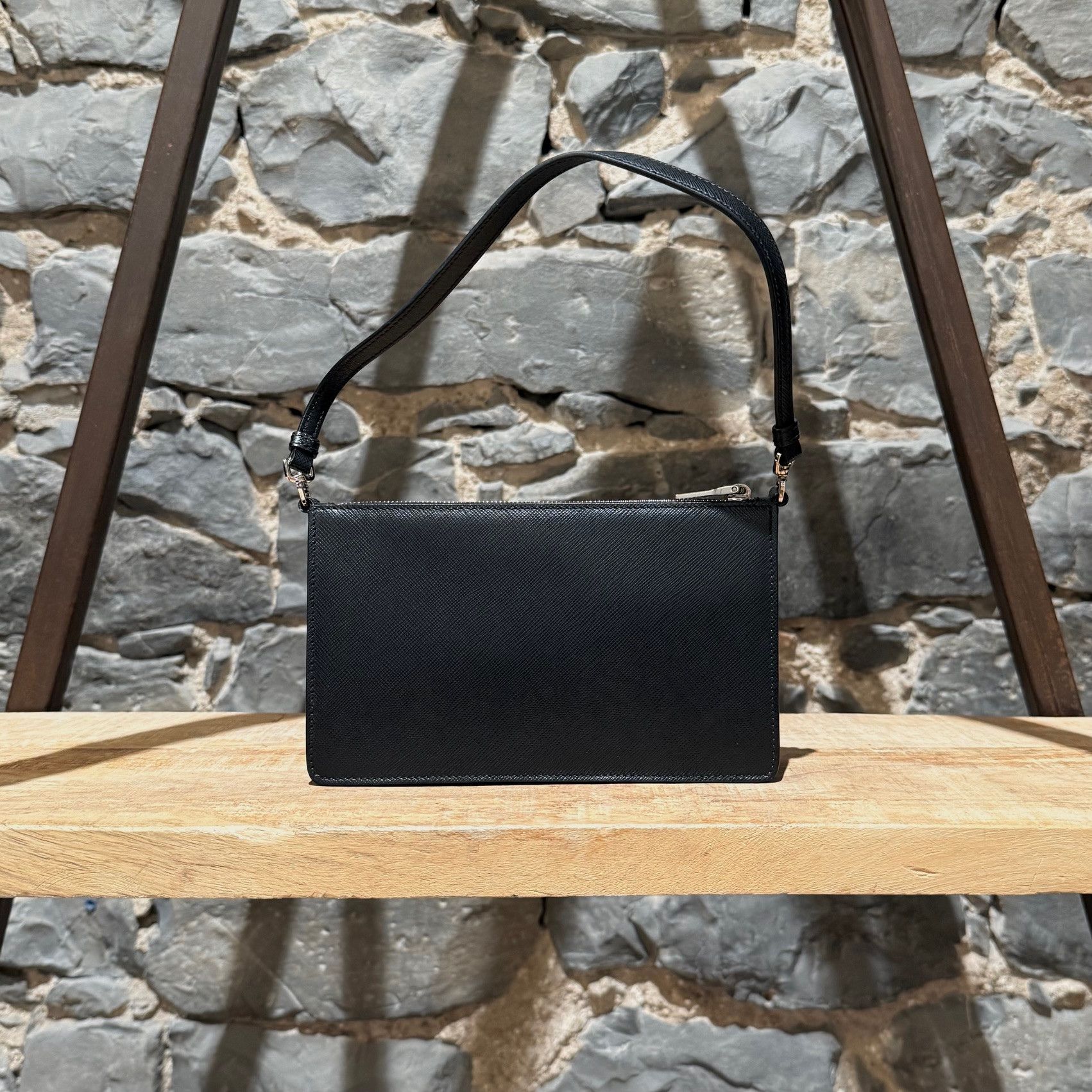 Prada Prada Black Saffiano Triangle Logo Mini Shoulder Bag Size ONE SIZE - 6 Thumbnail