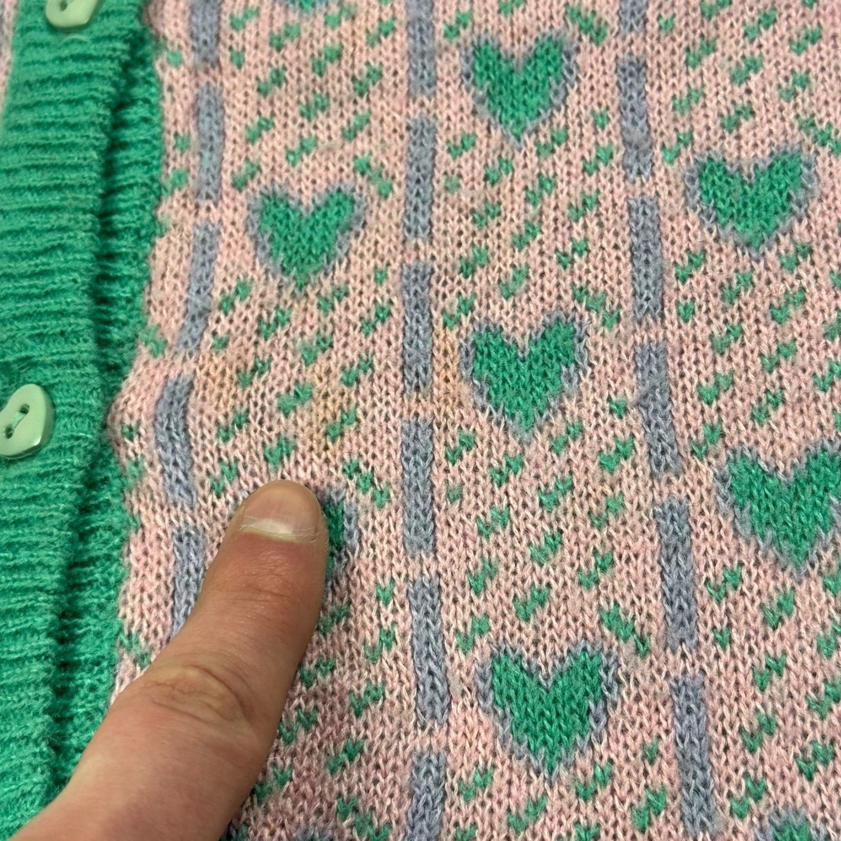 Vintage VINTAGE 1980s Alain Manoukian Pink Mint Green Heart Pattern Cardigan Sweater Women’s Large Oversized Italy Size L / US 10 / IT 46 - 5 Thumbnail