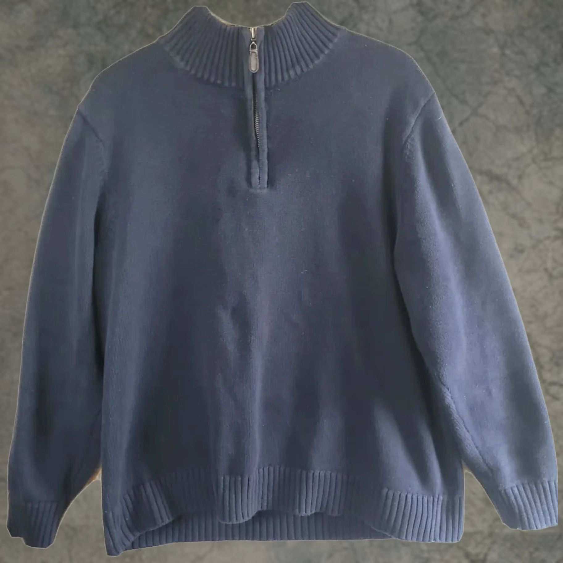 Vintage LL Bean Sweater Mens L Reg Navy Blue 1/4 Zip Mock Neck Pullover 100% Cotton Size US L / EU 52-54 / 3 - 1 Thumbnail
