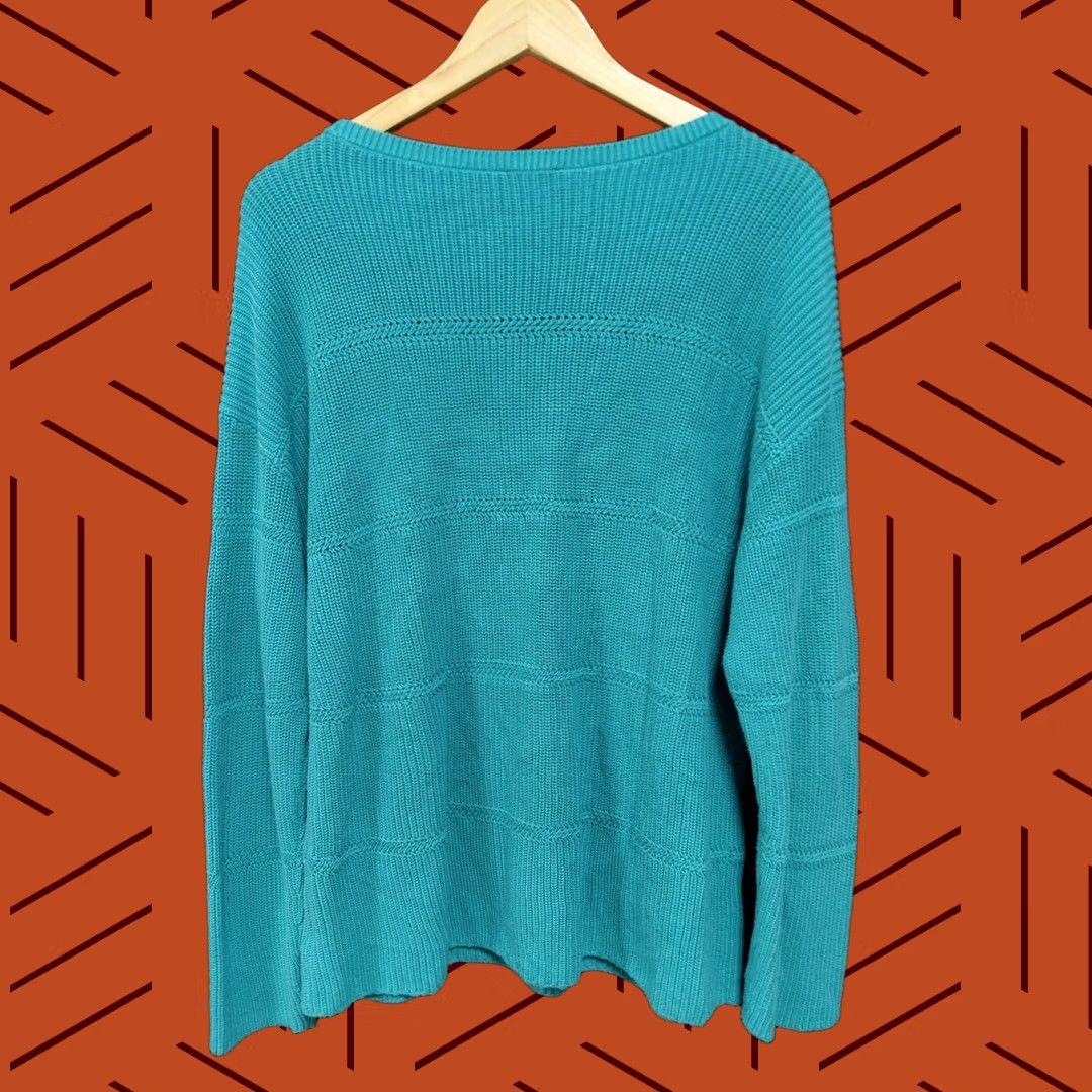 Talbots TALBOTS 100% Cotton Sweater Teal Solid Knit Women XL Crew Neck Long Sleeve Pullover Casual Travel Vintage No Size XL / US 12-14 / IT 48-50 - 1 Thumbnail