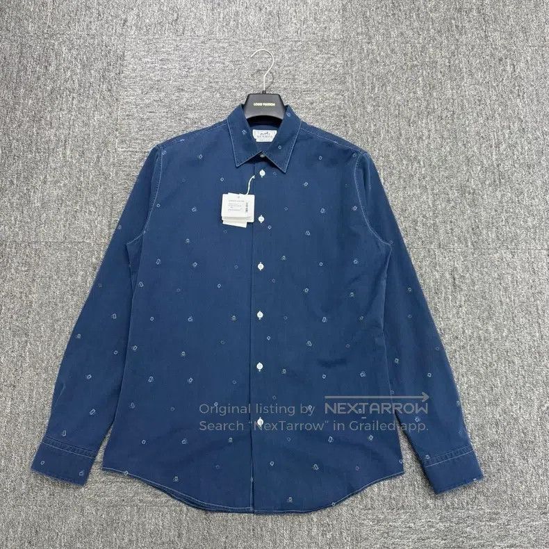 Hermes Hermes size 41 Lock buckle full print denim shirt Size US L / EU 52-54 / 3 - 1 Thumbnail