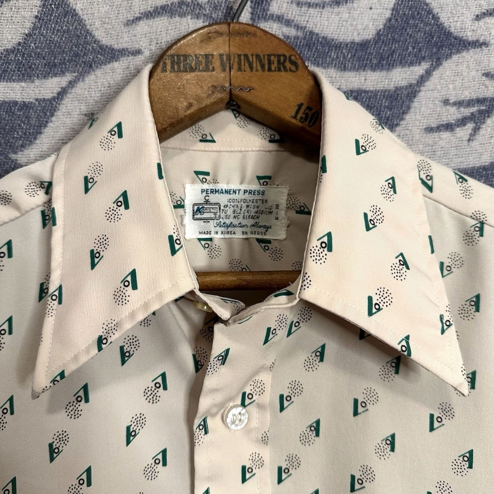 Vintage Kmart Vintage 70s Permanent-Press Shirt Beige Green Men's L Short Sleeve Mod Shirt Size US L / EU 52-54 / 3 - 3 Thumbnail