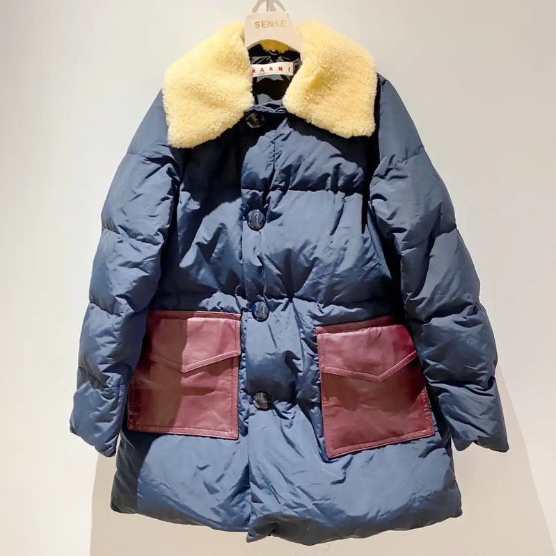 MARNI Women's Navy Blue Wool Down Jacket 0089