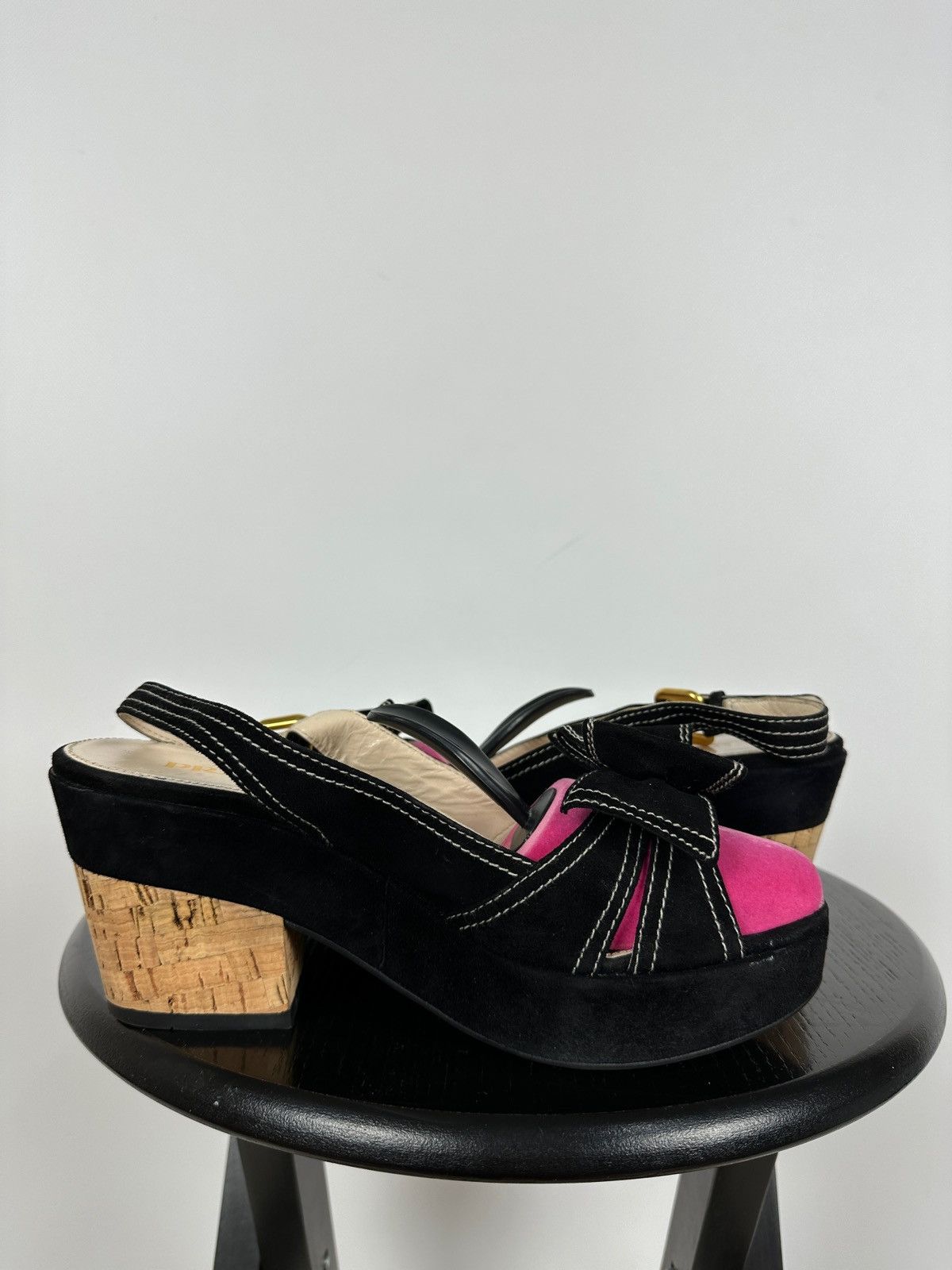 Prada Prada Black Suede Leather Bow Platform Sandals Size US 8 / IT 38 - 9 Thumbnail
