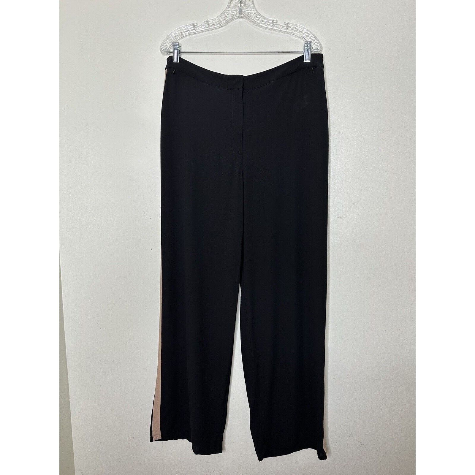 Eileen Fisher EILEEN FISHER Sz 12 Black Silk Georgette Crepe Stripe Pants Size 34" / US 12 / IT 48 - 1 Thumbnail